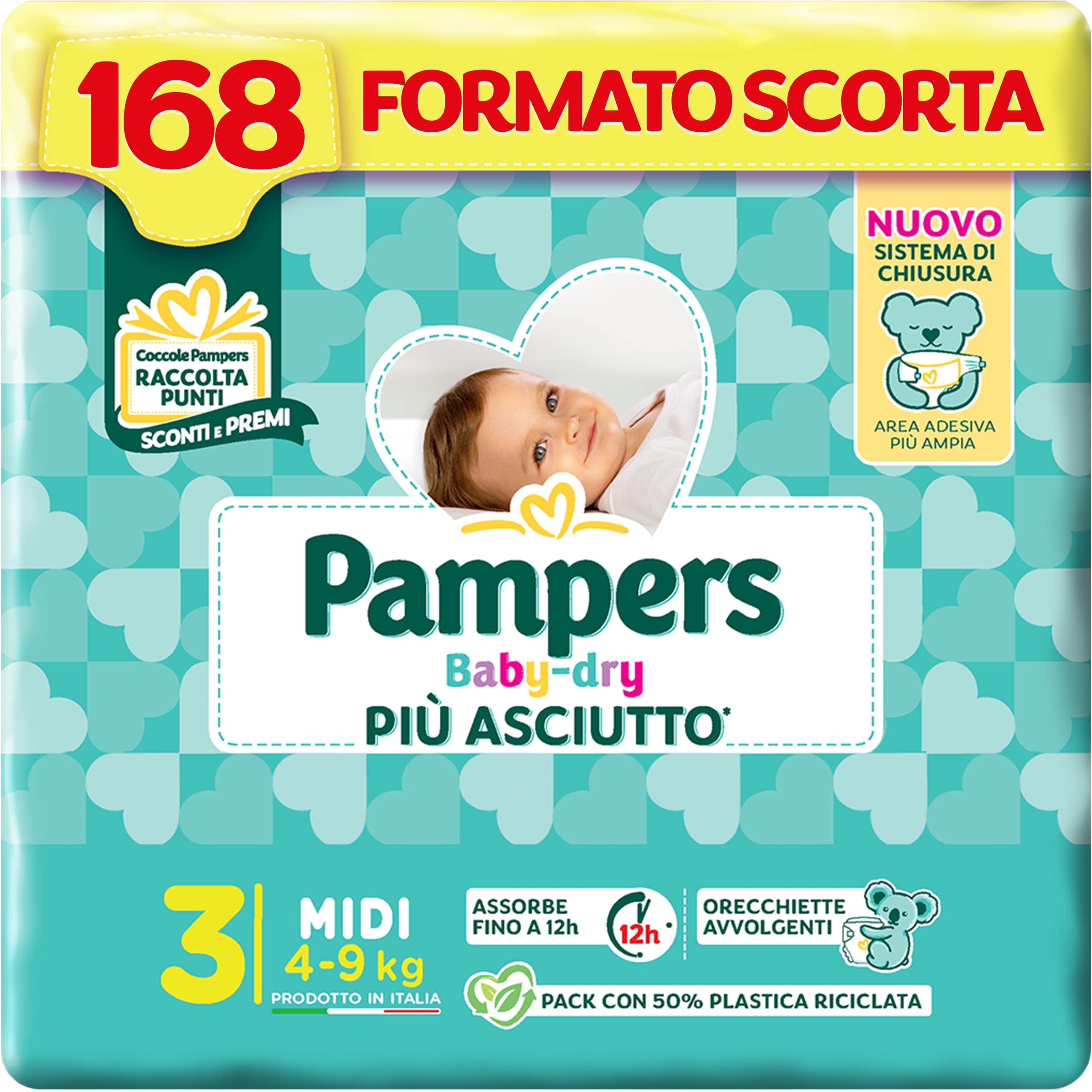 Pampers Baby Dry Midi Pieluchy, Rozmiar 3 (4-9 kg)/ 168 sztuk