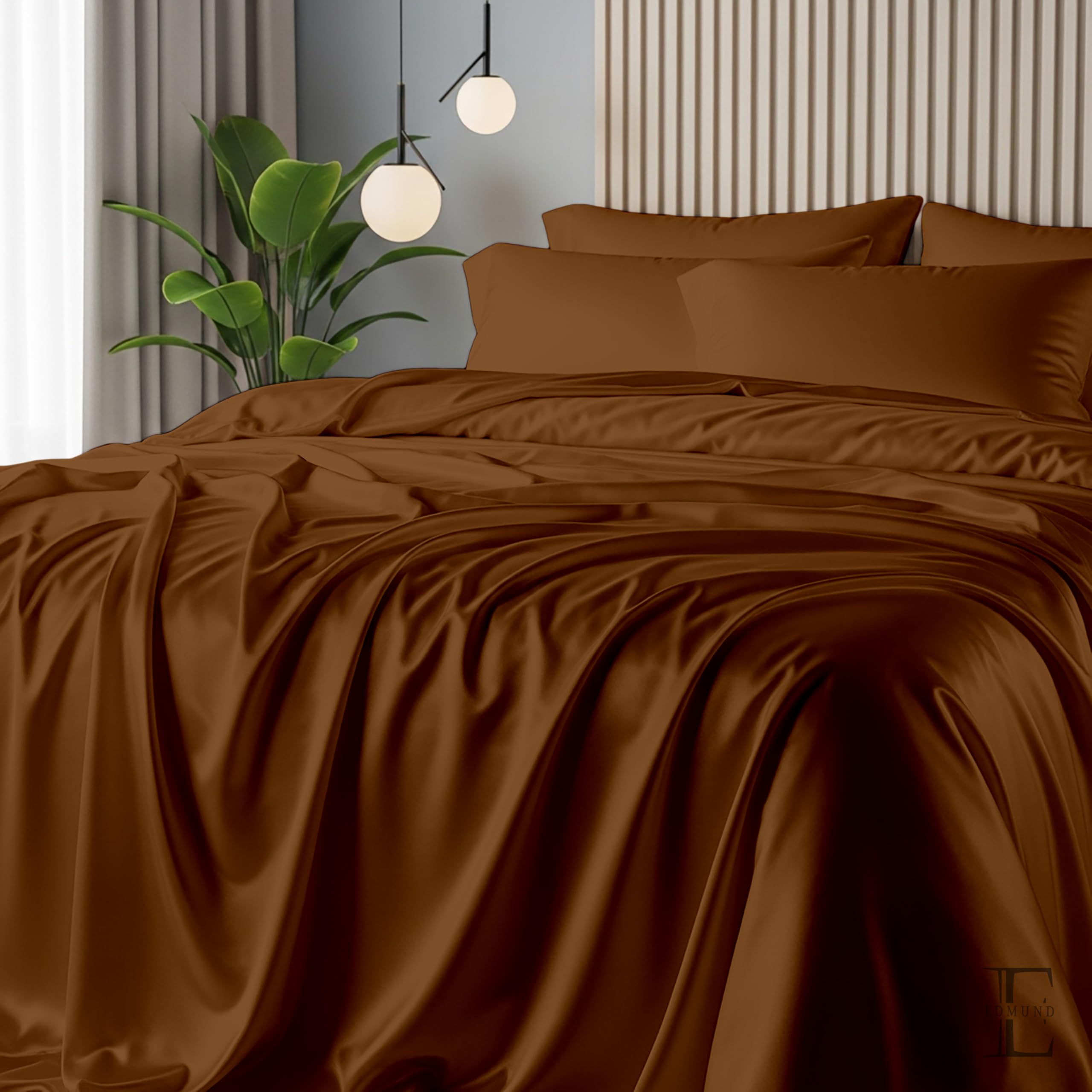 EDMUND® Premium Satin Solid Pillow Covers, 300 TC Ultrasatin Premium, Aesthetic Home Decor, Gift for Couples, Wedding, Anniversary, Date Night - Velvet - 18"X28" Inch - Chocolate,3 Pieces 3