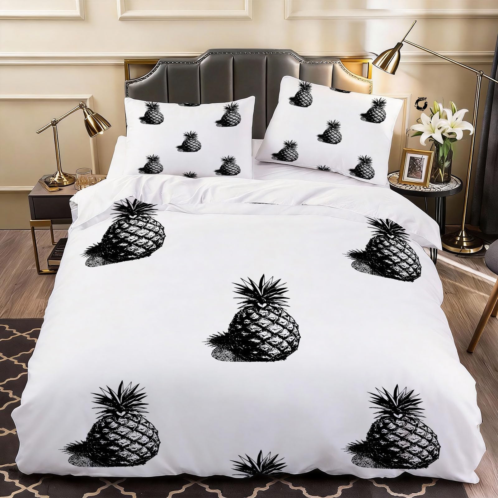 3D Pineapple Pattern Duvet Cover Creative Pineapple Bedding Single Bed Set, Soft Microfiber Comforter Cover Printed with Zipper Closure Quilt Coverr 135x200 cm and 2 Pillowcases