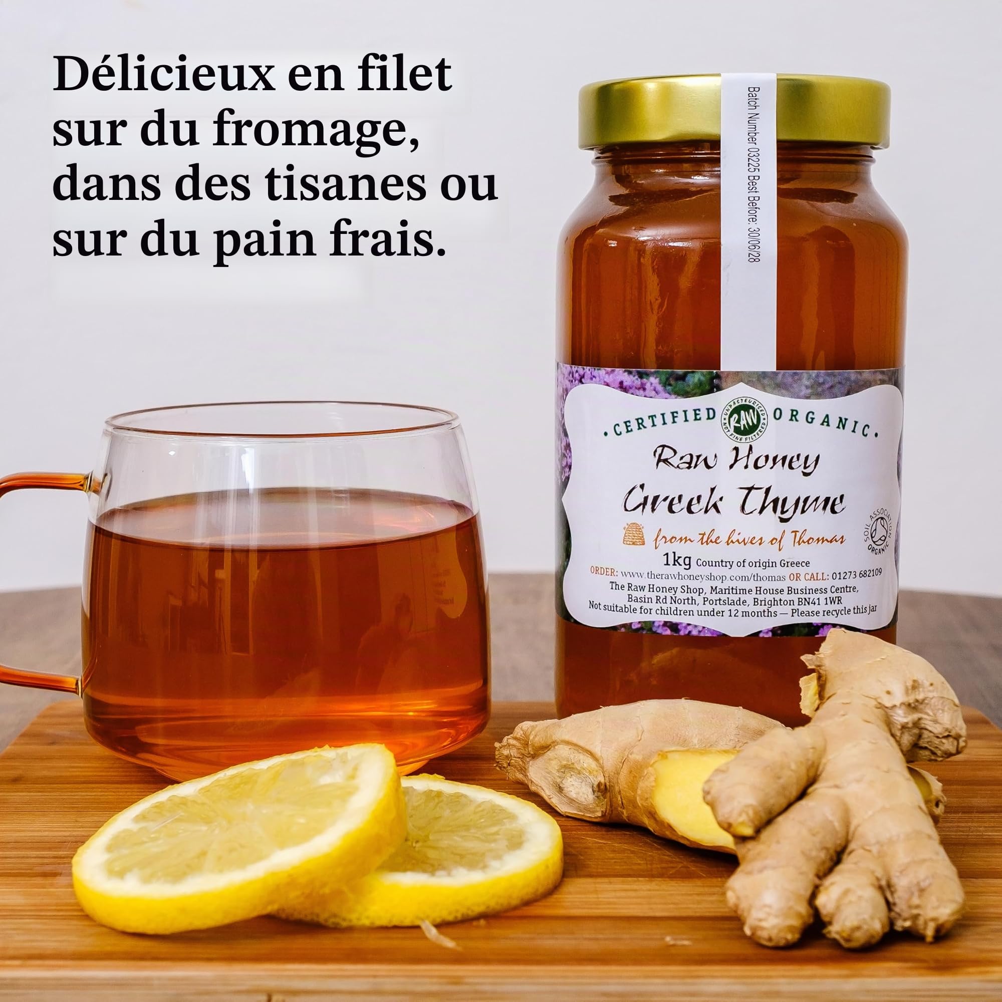 MIEL DE THYM SAUVAGE GREC BIO 1kg - 100% BRUT & NON PASTEURISÉ, Récolté dans le Péloponnèse, Arômes Herbacés & Fruités, Pressé à Froid, Filtré Grossièrement - The Raw Honey Shop
