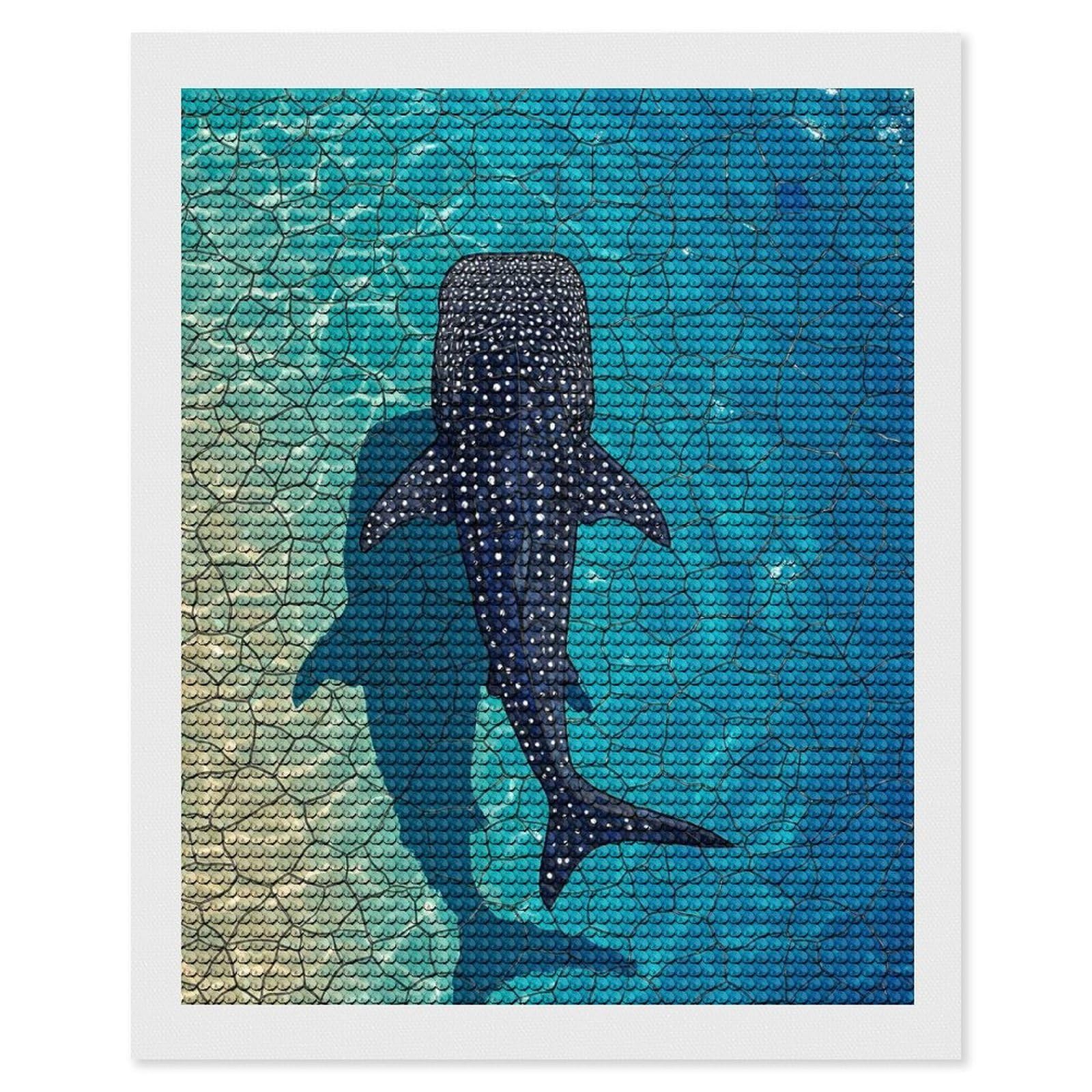 Junmoney Whale Shark Stained Glassed Diamond Art Canvas 16"x20", for Teens, Nice Detail and Sparkle, Farmhouse Decor, Festive Craft Gift, Easy to Enjoy