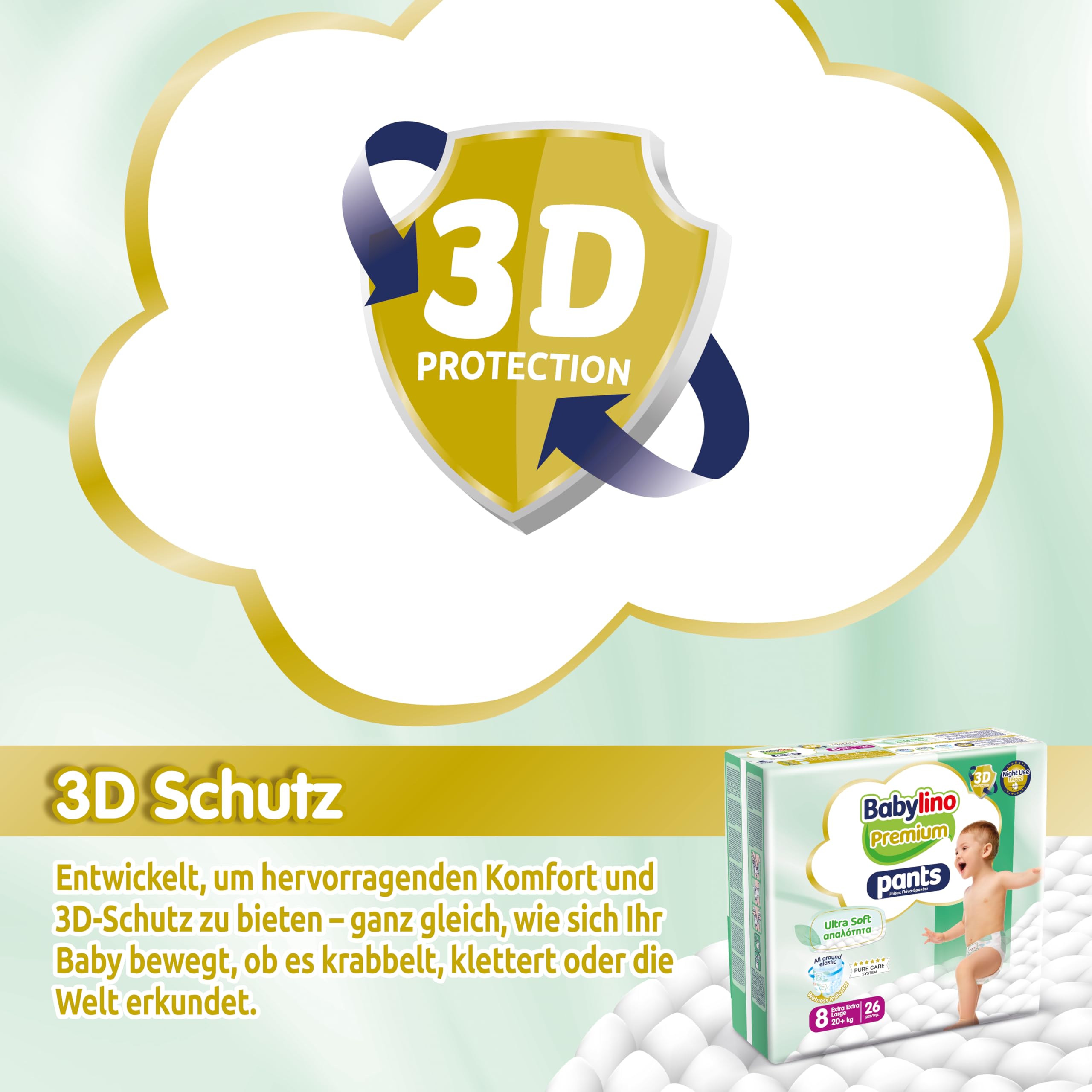 Babylino Premium Pants Größe 8 mit Ultra-Soft-Filter, XXL (20 + kg), 26 Stück