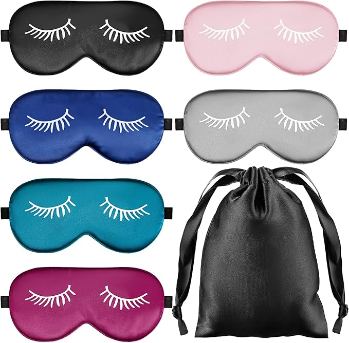 6 Pieces Silk Sleep Eye Masks Soft Eye Masks Adjustable