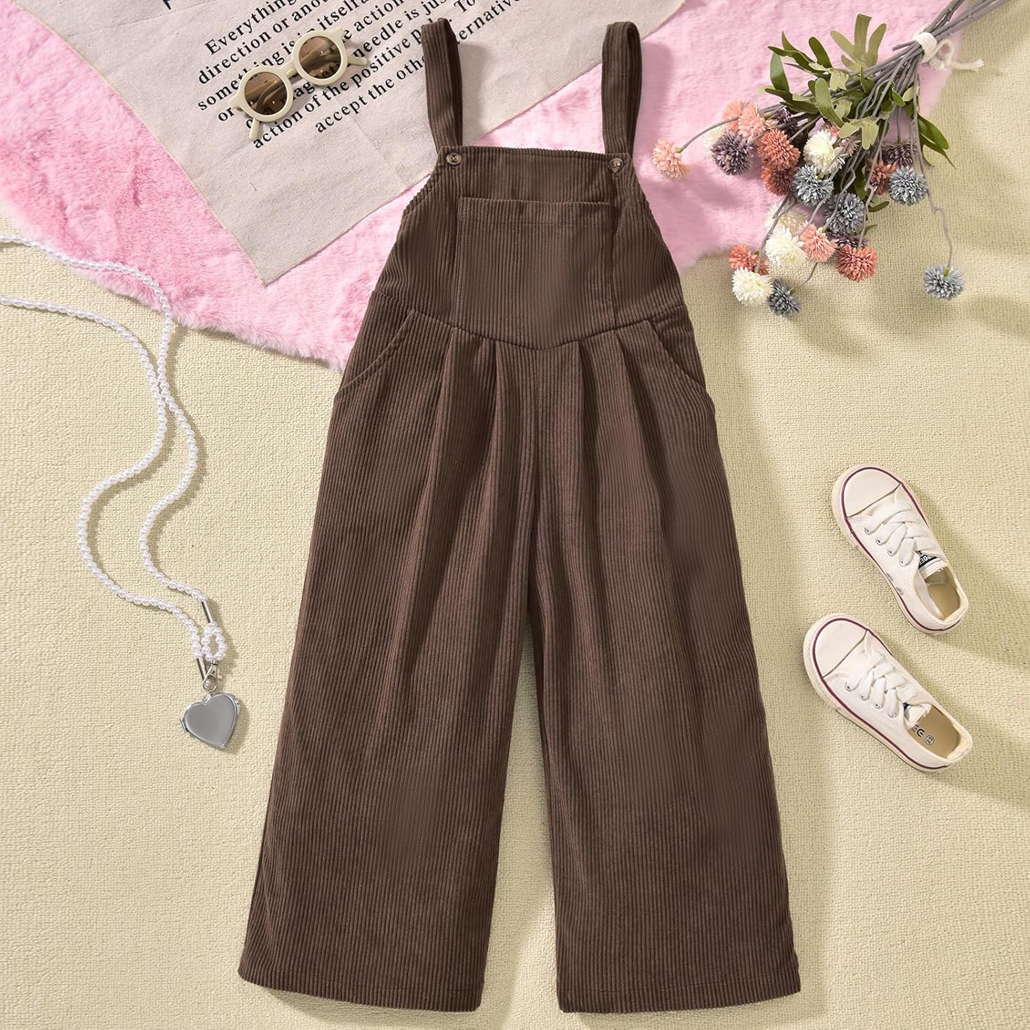 HINTINA Toddler Girl Corduroy Jumpsuit Overall Long Casual Loose Bib Pants 2 Pieces Outfits - Image 5