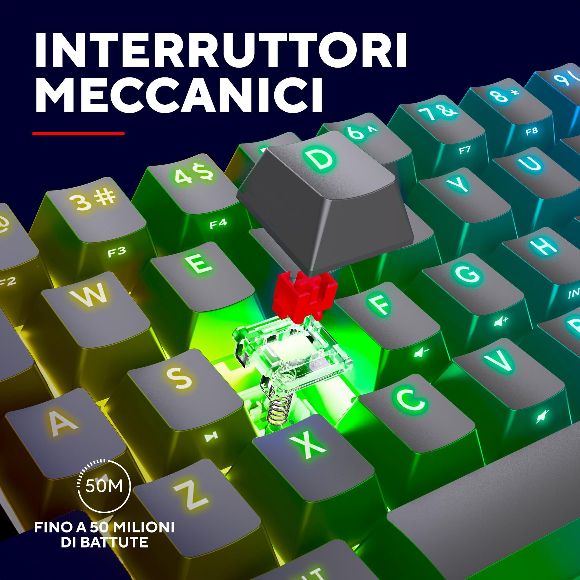 GXTrust Revyn Tastiera Gaming Meccanica 60% Mini Layout Italiano QWERTY | Tri-Mode 2.4GHz/Bluetooth/USB, Batteria de 50 Ore, Ricaricabile, RGB, Keyboard per PC Laptop, Grigio/Nero