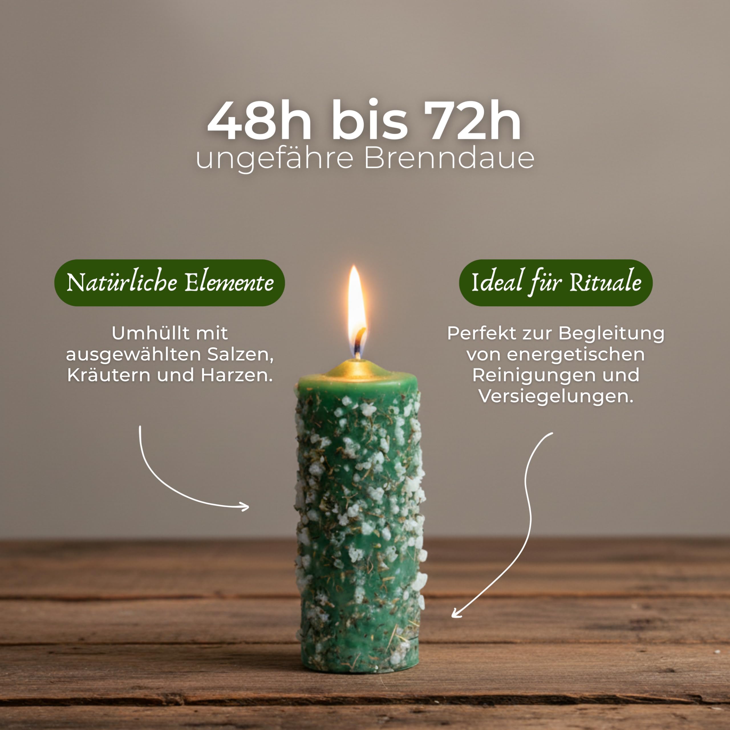 Schutzkerze mit Salz und Harzen – Esoterische handgefertigte grüne Kerze, 5,5 x 14 cm – Energiereinigung und gegen schlechte Energien – Ritualisiert und 100 % natürlich – Marianenkerzen