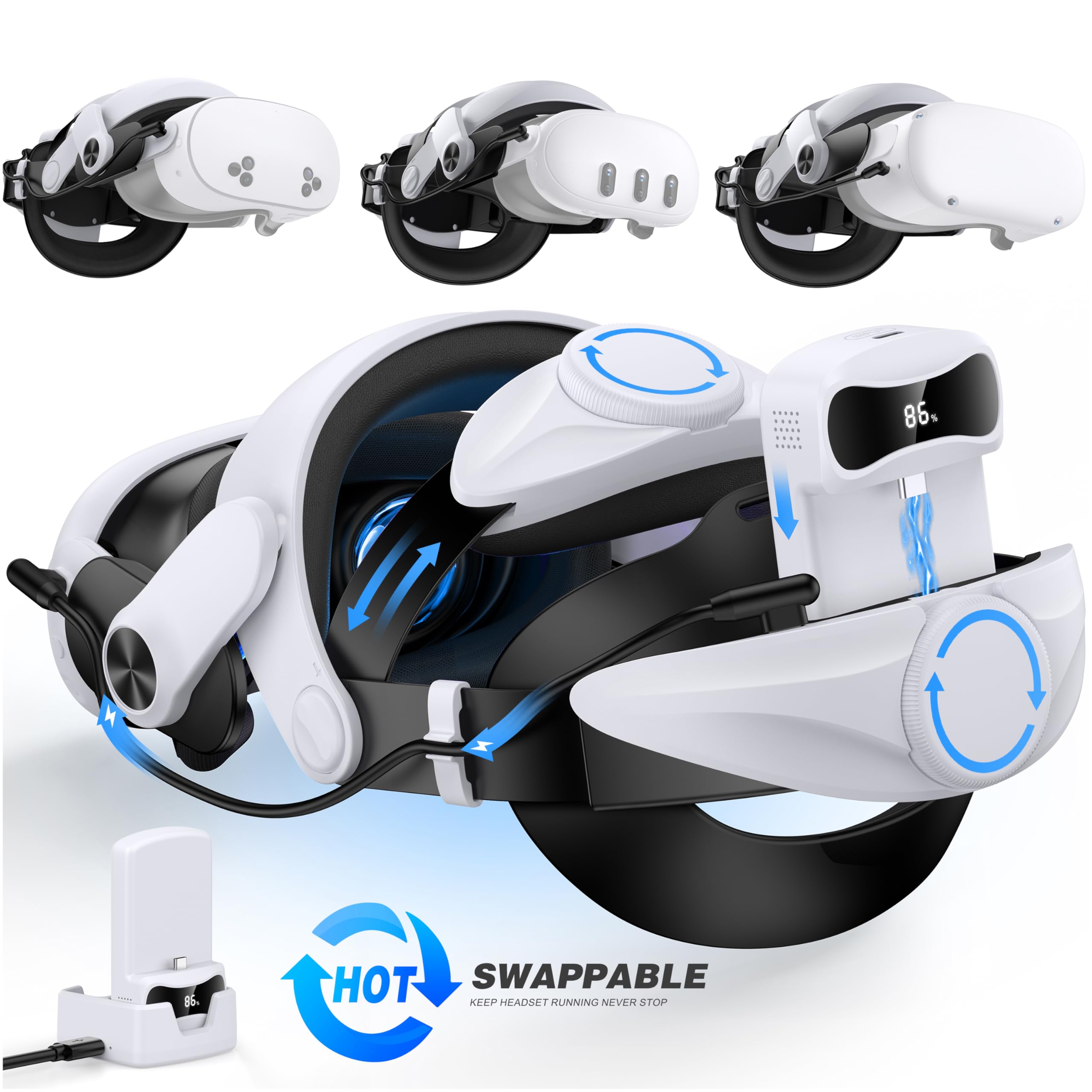 vr headset strap for meta quest 3 15000mah battery charger dock