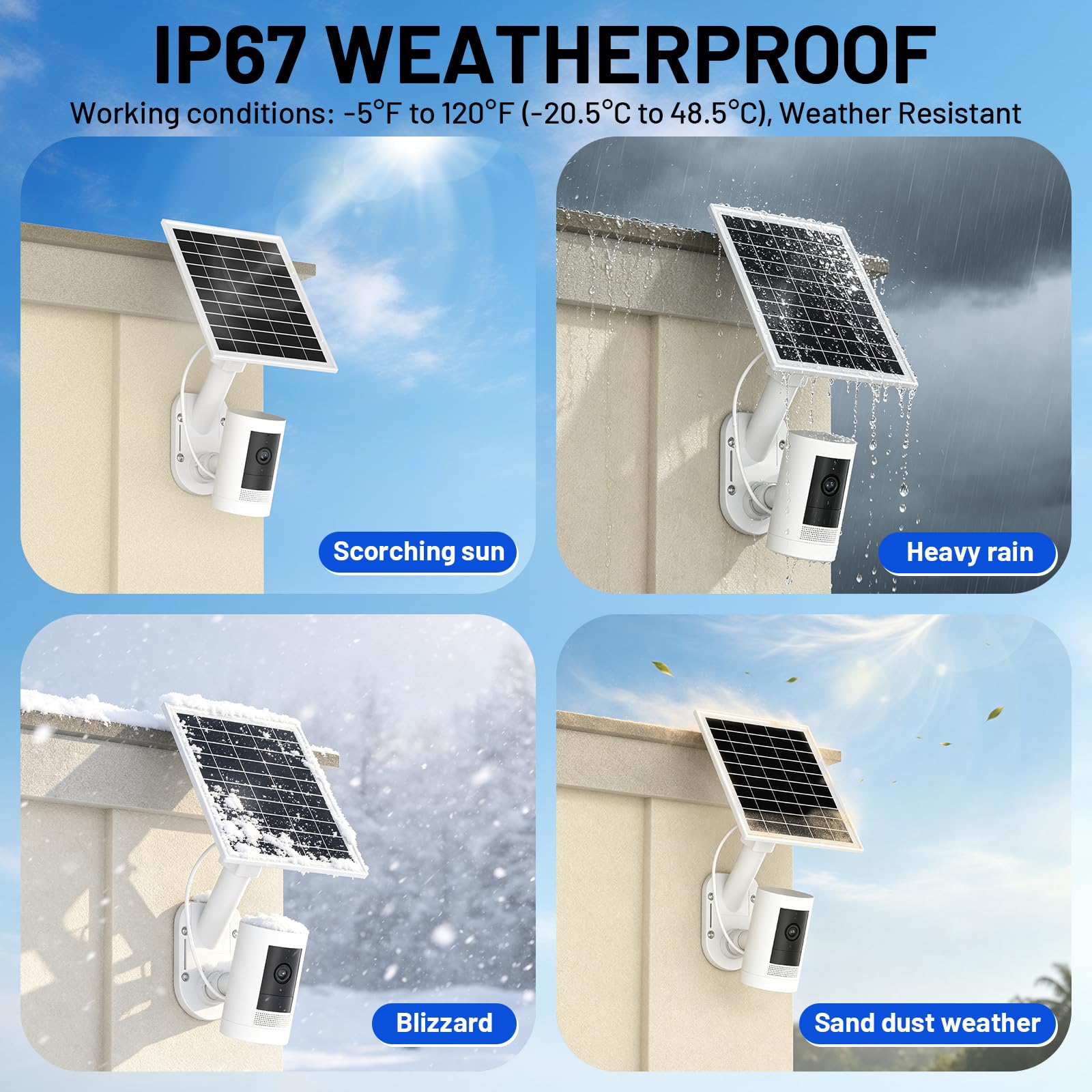 Pannello solare e supporto da parete 2 in 1 per Ring Cam, caricatore solare da 7 W compatibile con anelli Spotlight e Stick Up Outdoor Cam Batteria, Supporto per telecamera di sicurezza per esterni