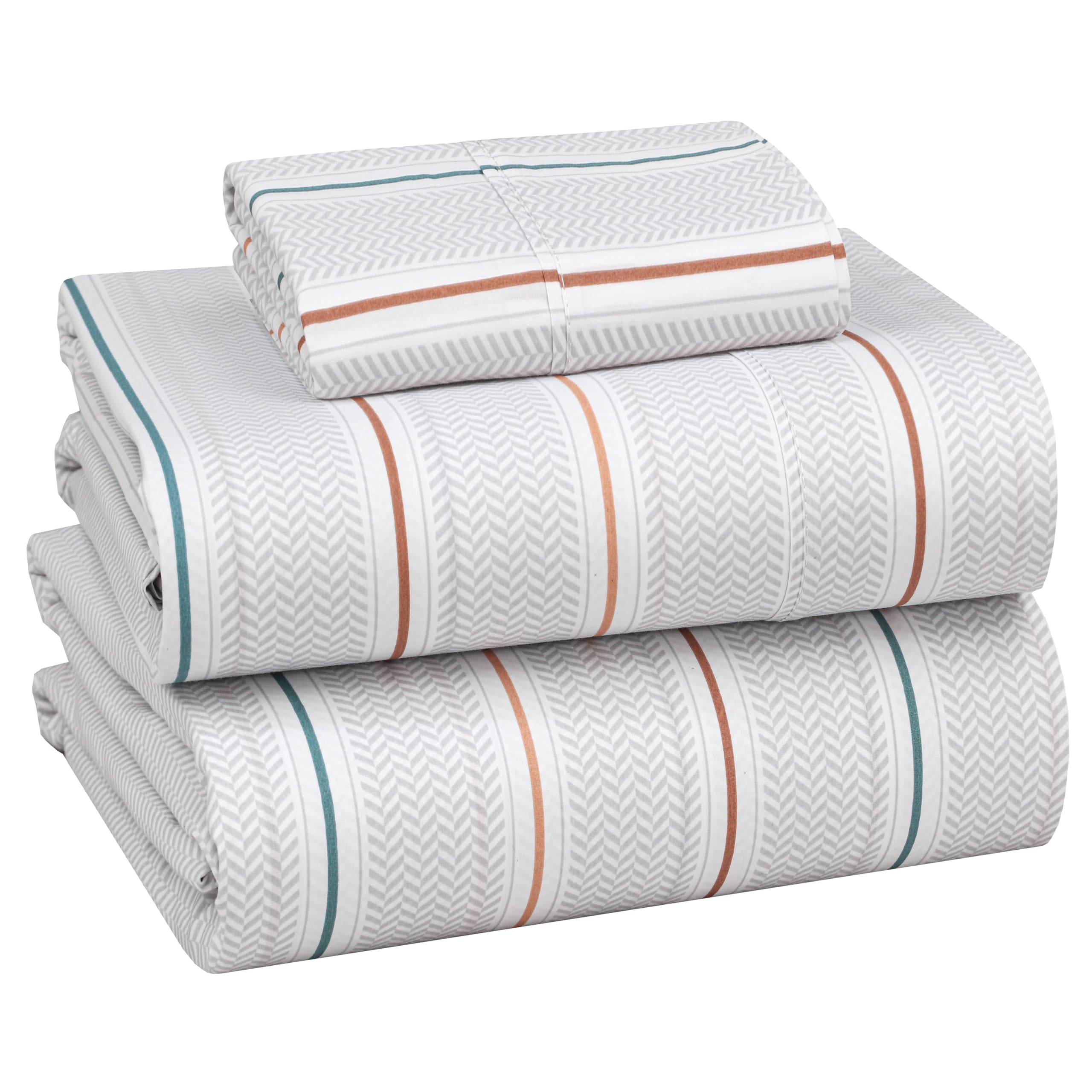 RUVANTI 100% Cotton Percale Sheets Twin Size – Crisp Cooling Bed Sheets for Hot Sleepers, Deep Pocket 16”, Soft Breathable & Durable Hotel-Style 3 Piece Set, Chevron Twill Stripe