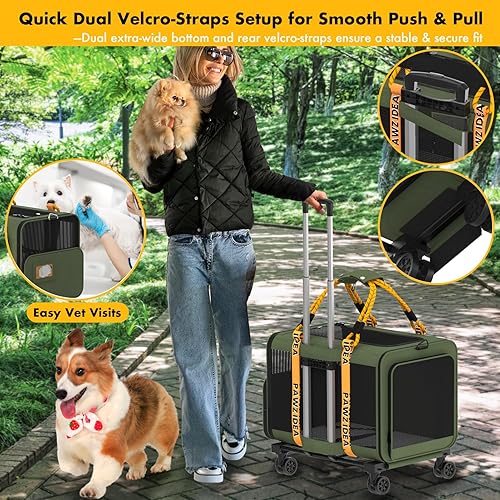 Vista 49 de PAWZIDEA Transportador de mascotas grande expandible con ruedas, 24 x 16 x 16 pulgadas para gatos de 2 a 4 gatos de hasta 55 libras, plegable