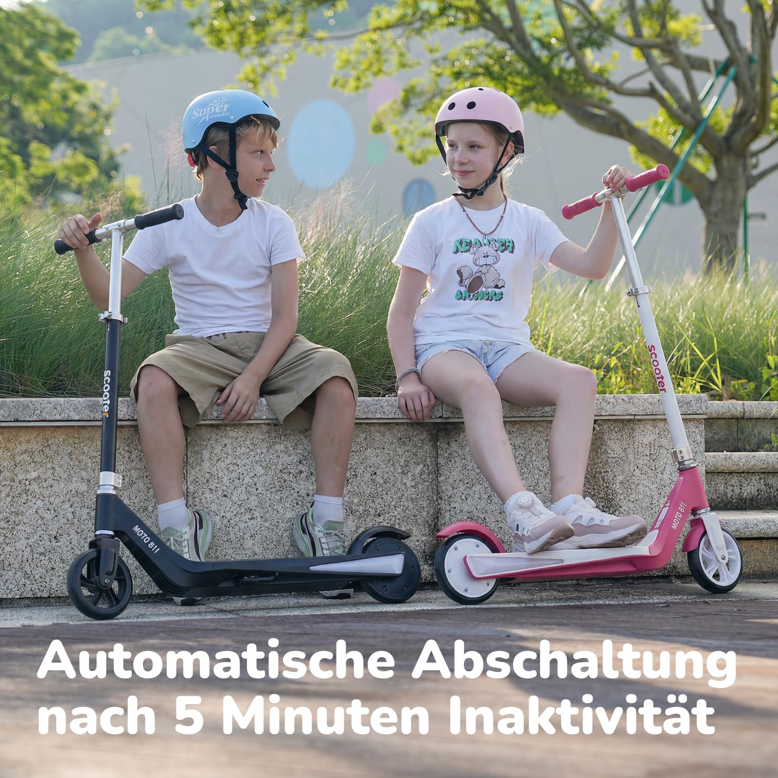 iScooter Monopattino elettrico per bambini dai 6 ai 10 anni, 2 modalità di velocità (10/15 km/h), monopattino per bambini con 3 luci regolabili alte e colorate di 7 colori, 40 minuti di guida fino a