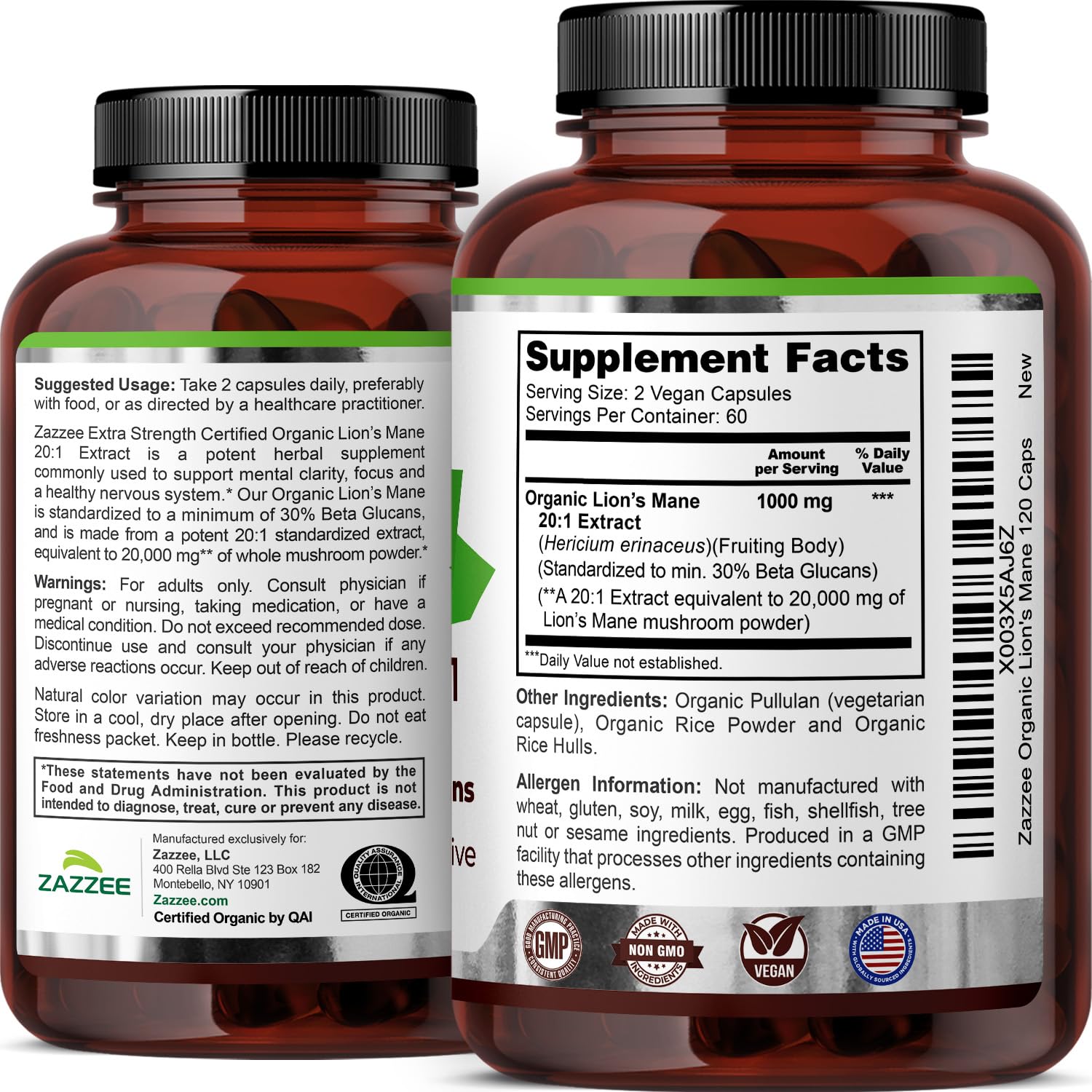 Zazzee USDA Organic Lion's Mane 20:1 Extract, 30% Beta Glucans, Vegan — Amazon image 8