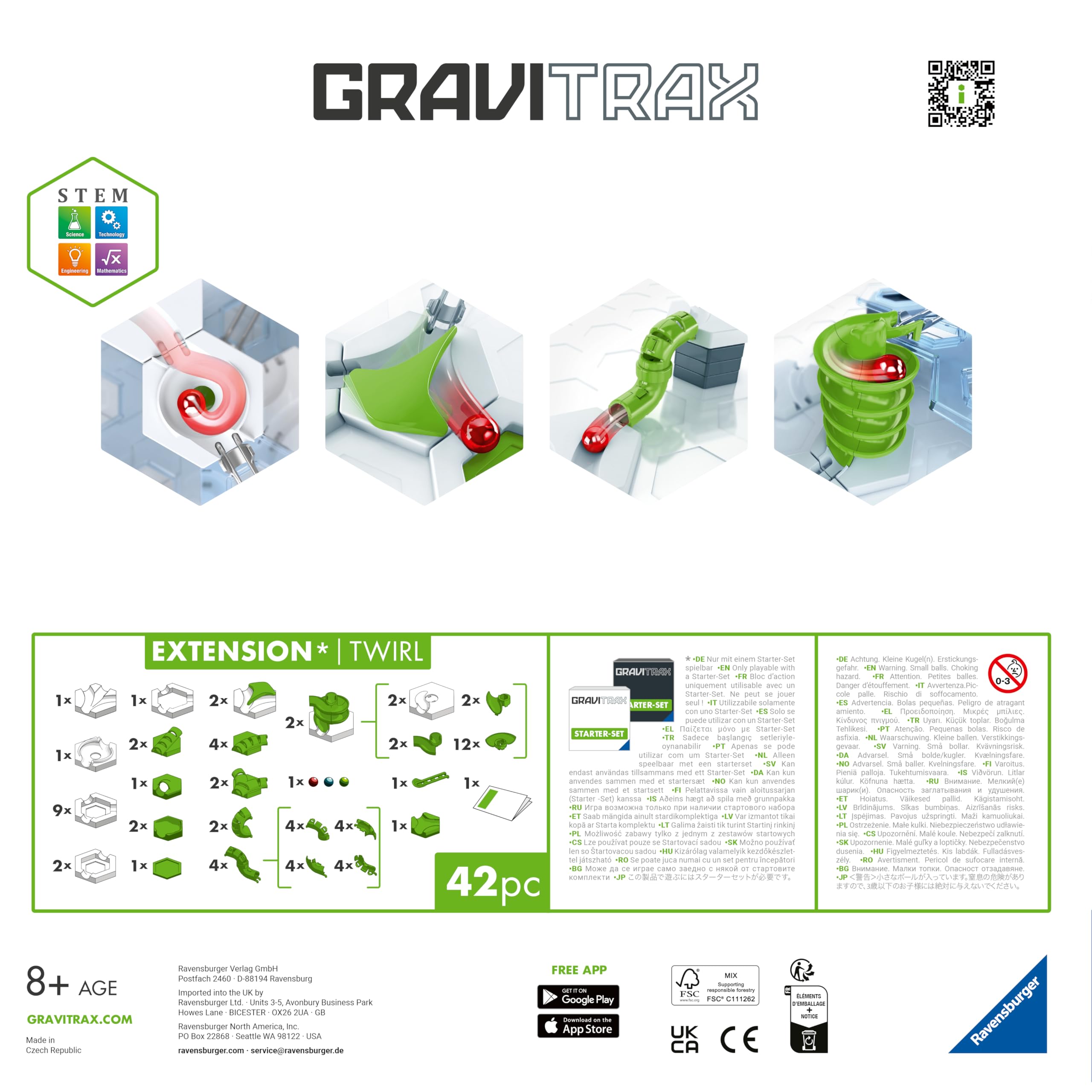 Ravensburger - GraviTrax - Twirl 32-częściowy zestaw przedłużający - Circuit de Balls - Kreatywny zestaw do budowania - tor z kulkami - Od 8 lat - Wersja francuska - 22435