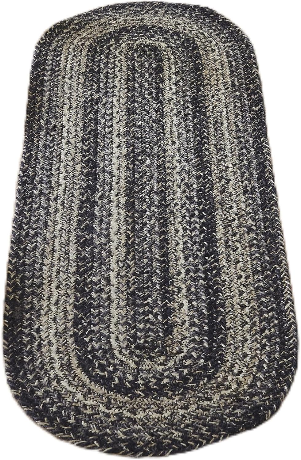 VHC Brands Sawyer Mill Black White Jute Oval Runner 12x36