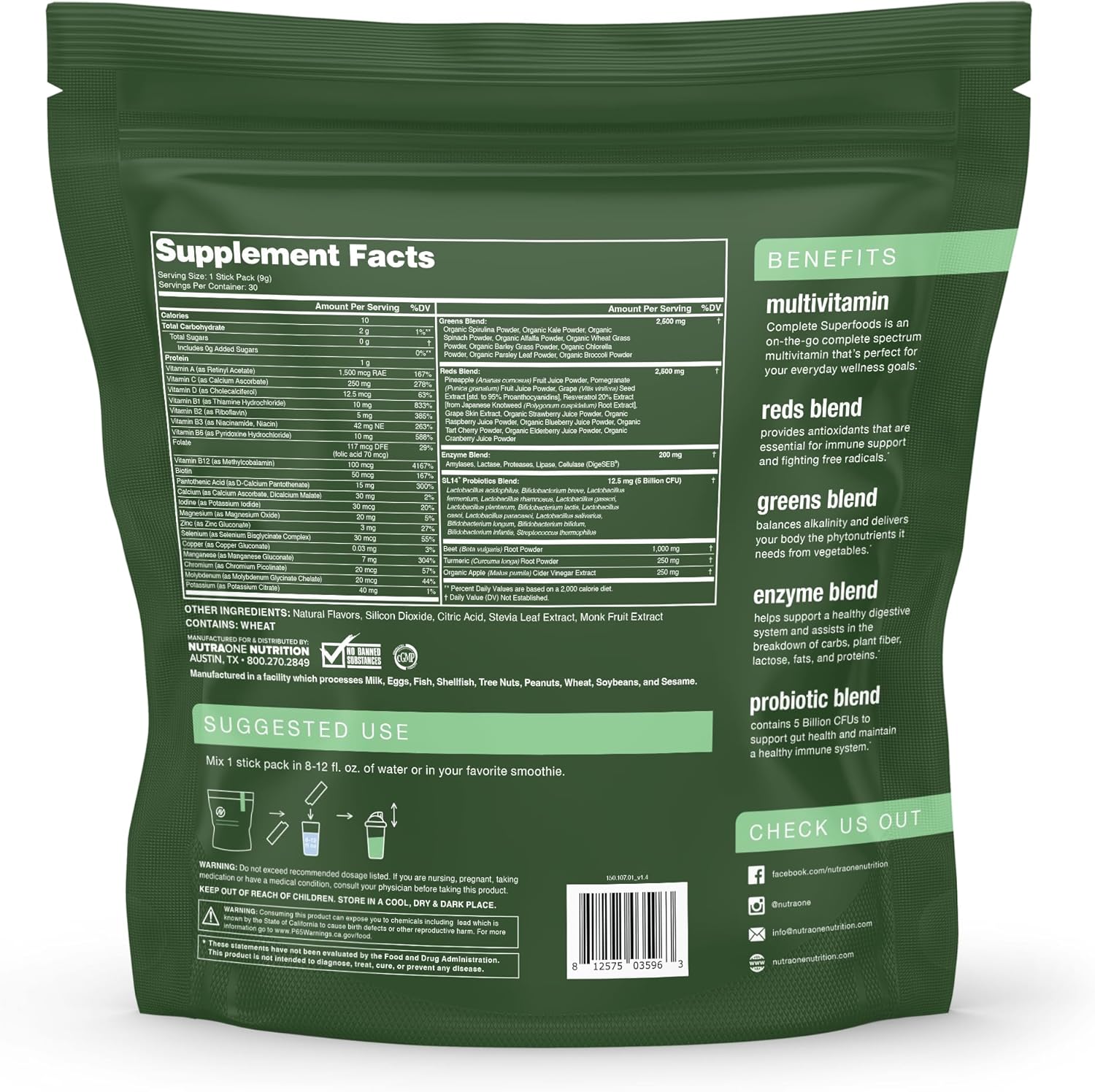 Complete Superfoods, Complete Spectrum Multivitamin, Greens and Reds Blend, Enzymes, Probiotics (Pineapple Strawberry, 30 Stick Packs) - Image 2