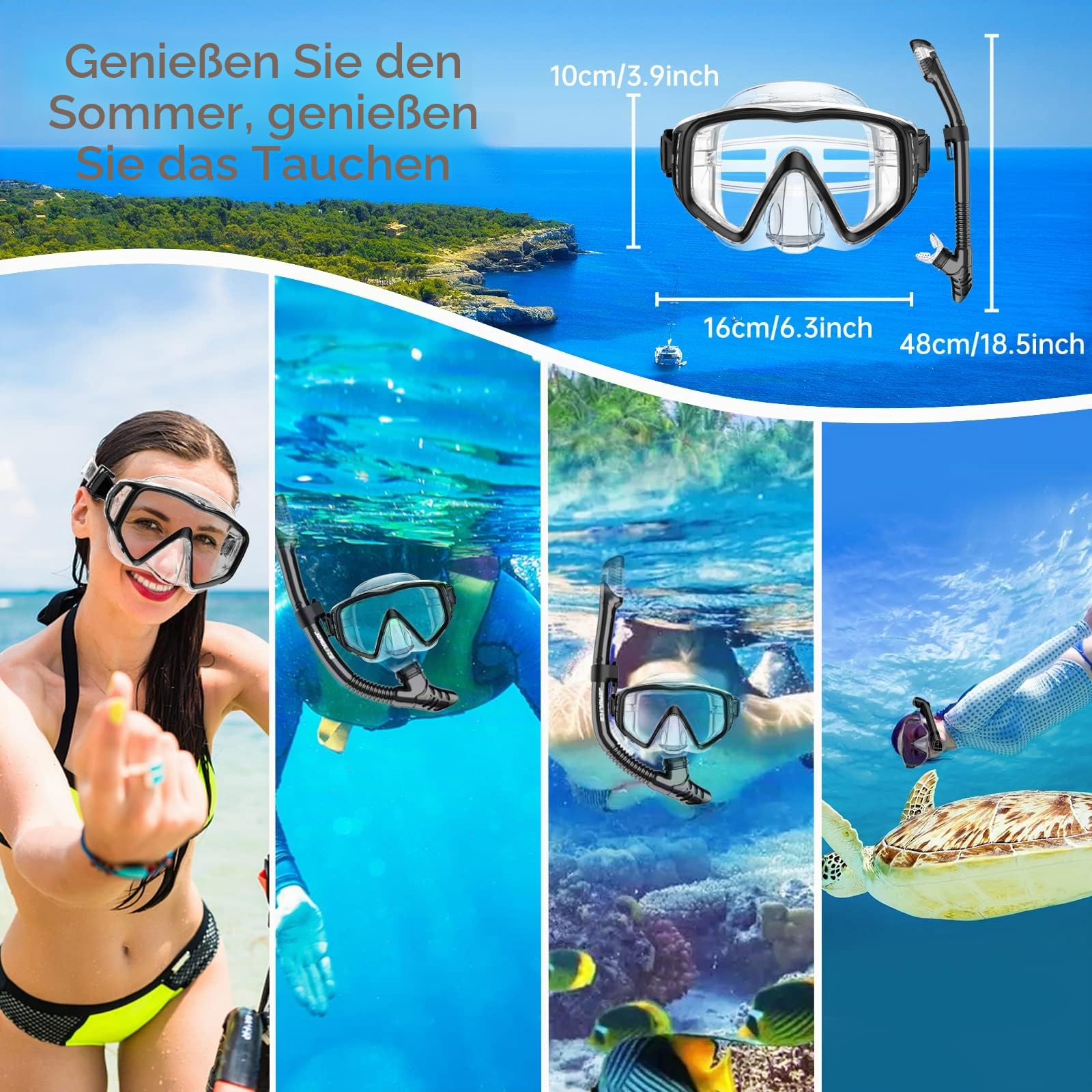 Schnorchelset Erwachsene, Schnorcheln Set mit Taucherbrille und Dry Schnorchel für Herren und Damen, Anti-Leck & Anti-Fog Tauchmaske aus Gehärtetem Glas für Tauchen, Schnorcheln und Schwimmen