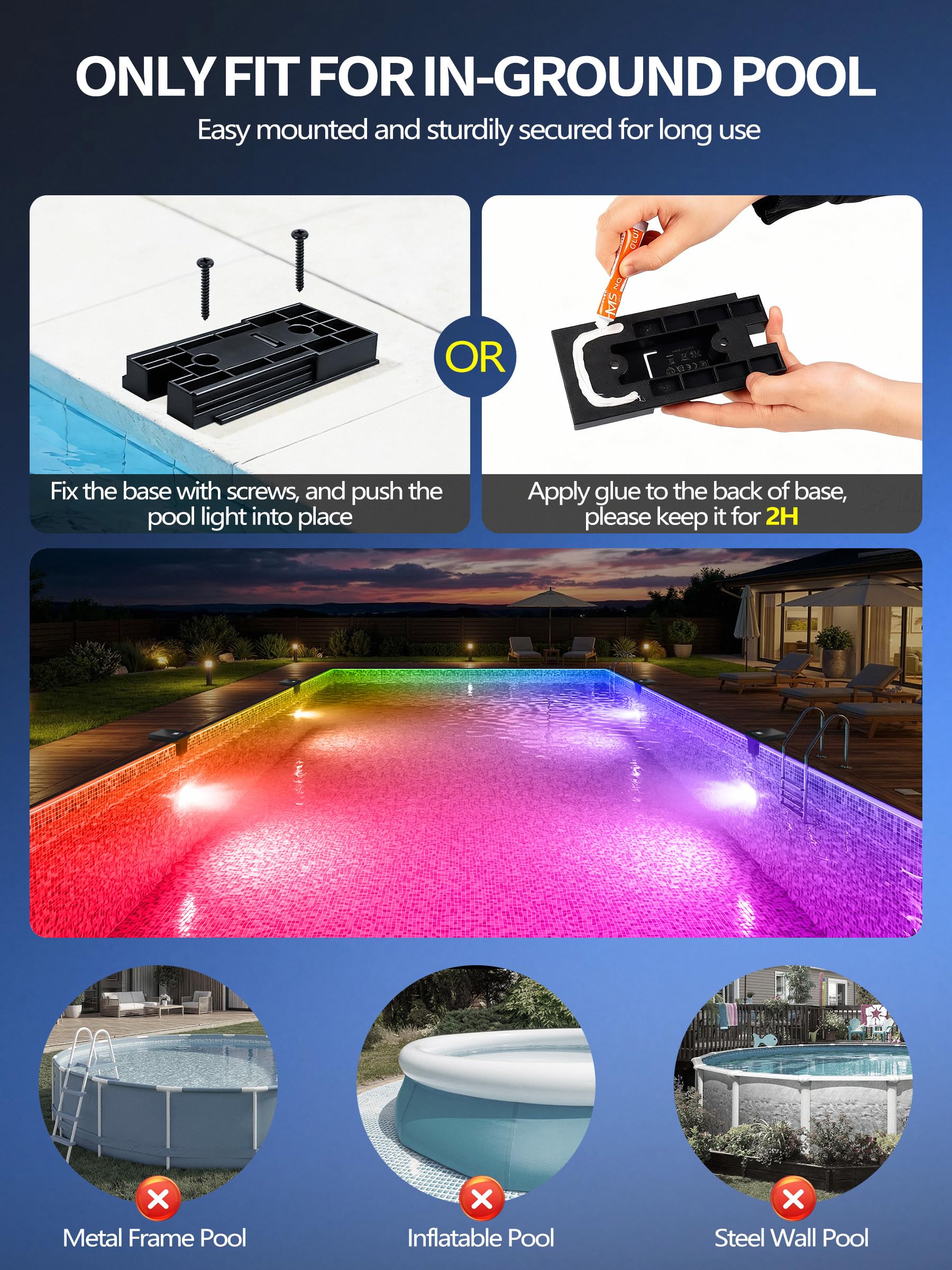 DeeprBlu 2 en 1 Luz Piscina Solar Sumergible con Termómetro de Piscina, Luces LED para Piscinas con 10 Impresionante Modos de Luz & Pantalla Retroiluminada Nocturna, Solo para Piscinas Enterrada