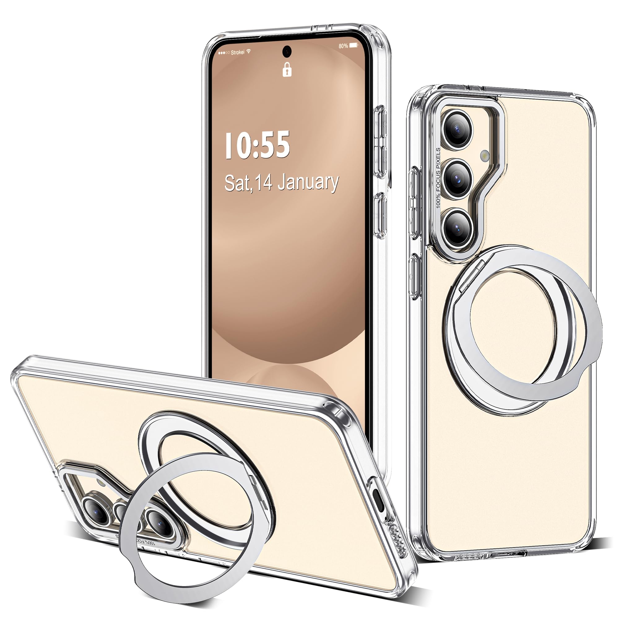 for Samsung Galaxy S24 FE Case with 360° Spin Stand,Clear