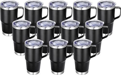 Vaso de acero inoxidable de 20 onzas con asa a granel con aislamiento de metal a granel, taza de café de viaje con asa, vaso de doble pared con tapa