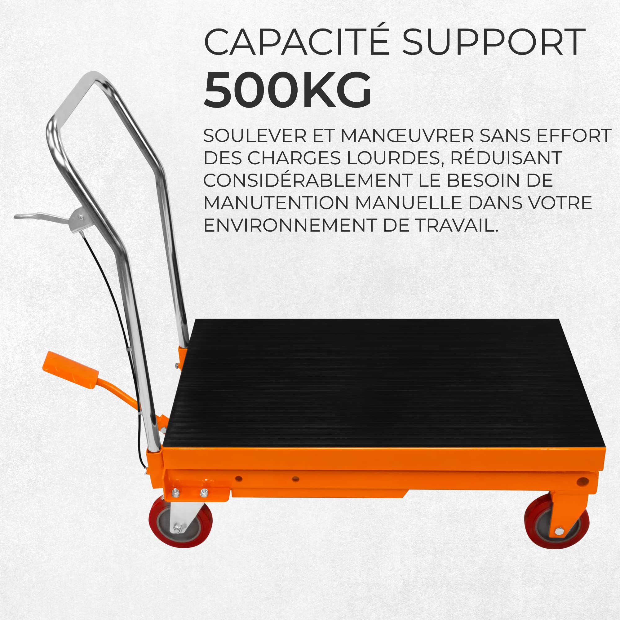 Table élévatrice Chariot de Manutention Elévateur Jusqu'à 500KG Hauteur 29 à 78 cm - 4 Roues & Freins Arrières Tapis Antidérapant 100% Sécurité - Transporter Vos Objets Atelier Usine Entrepot Garage