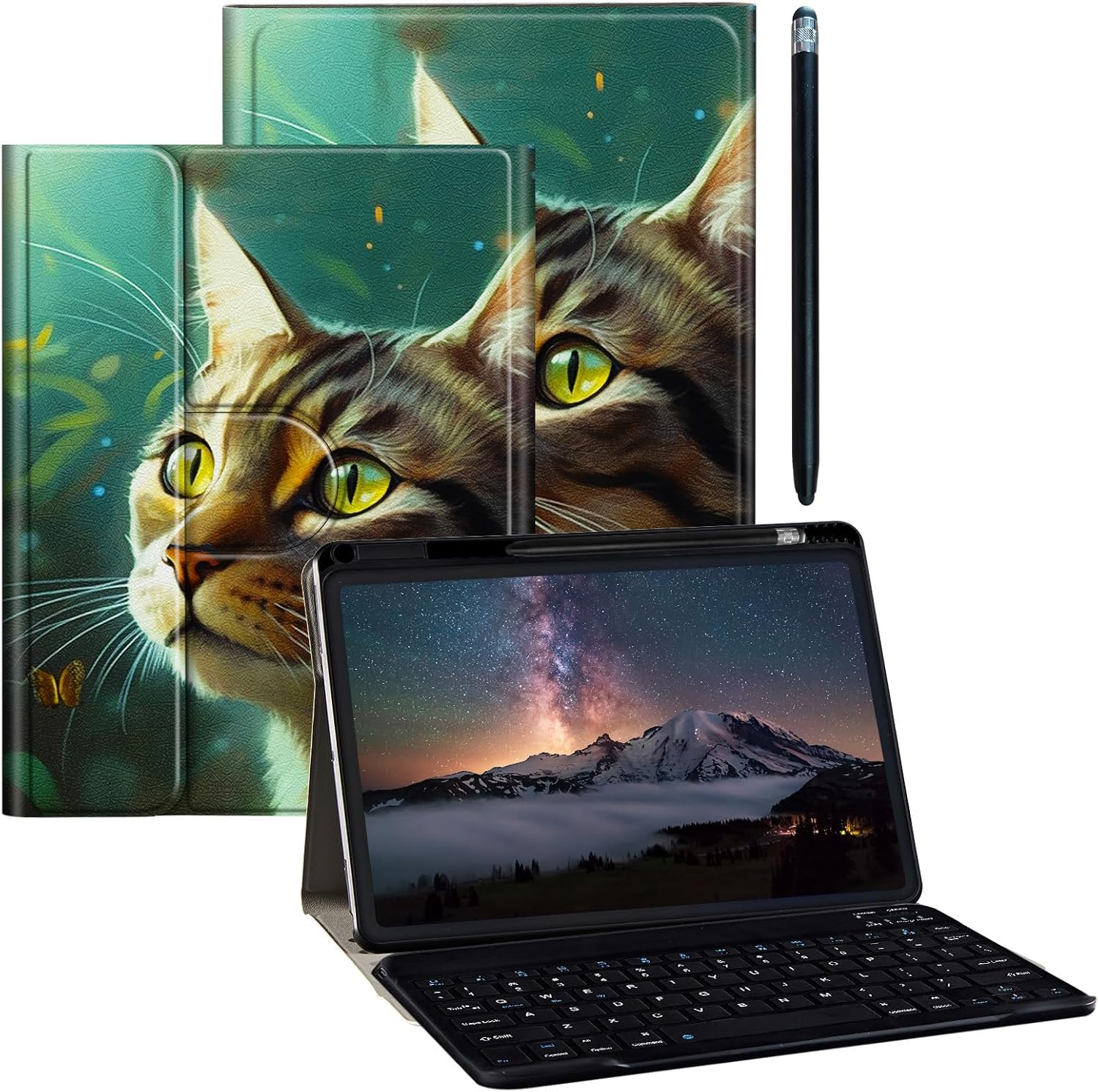 Galaxy Tab S9 Plus Case for Samsung Tab S9 Fe Plus Case 12.4 inch with Detachable Wireless Keyboard & 360 Degree Rotating Stand Protect Cover Acrylic Tablet Cover - Golden Dragon and Moon
