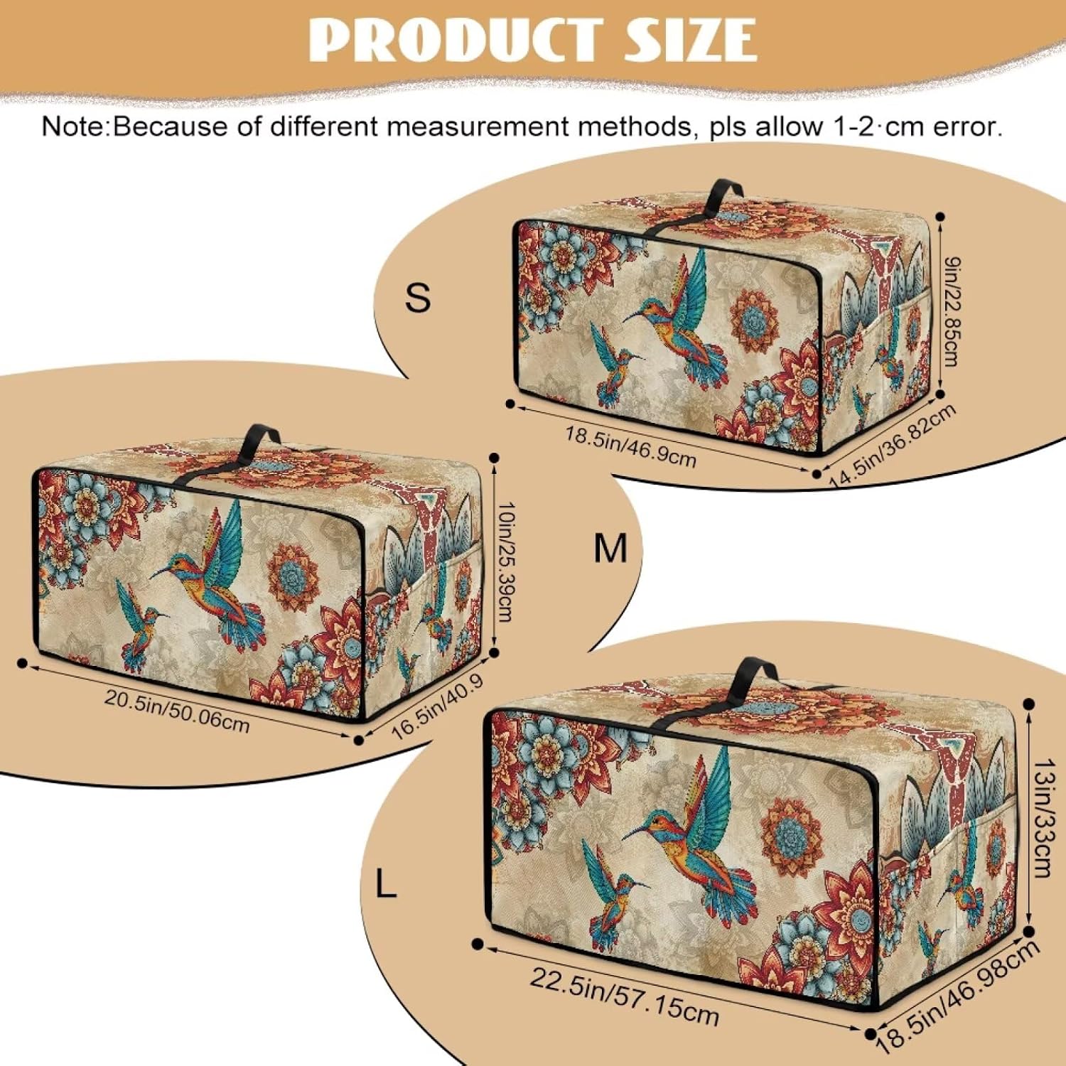 Hummingbird Mandala Flower Printed Toaster Oven Cover Anti Scratch Microwave Cover for Kitchen Countertop Appliance Dust Protector Decorative Oven Accessories, 22.5" x 18.5" x 15"