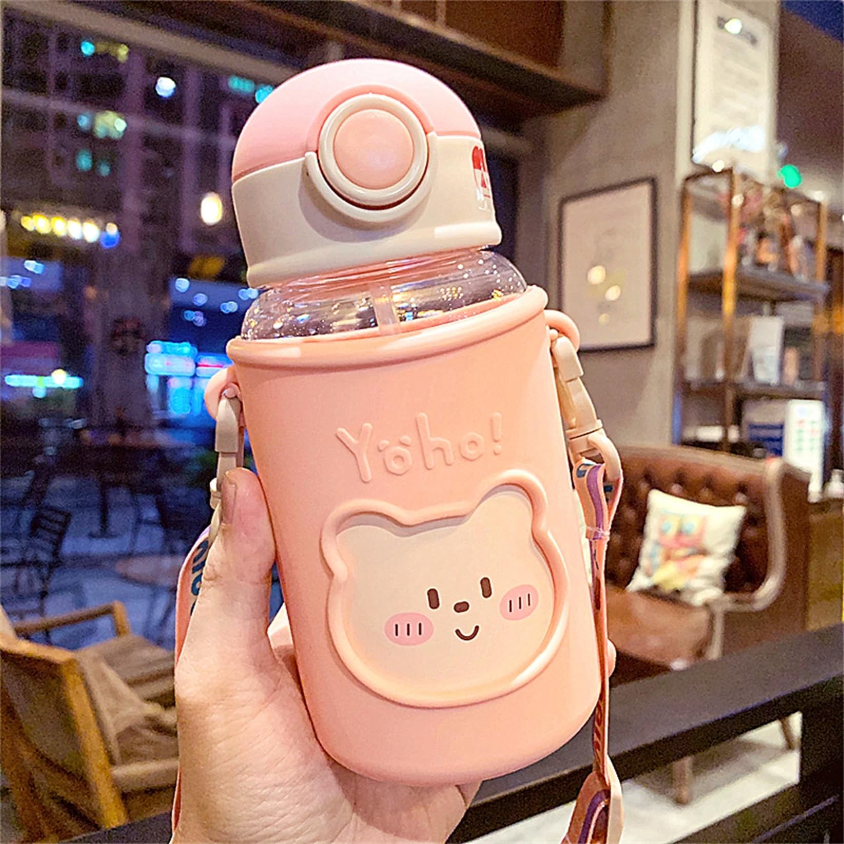 可愛い熊キラキラ保冷保温 ストロー ス ショルダー　lーlギフト　紫色水筒 可愛い熊キラキラ保冷保温 ストロー ス ショルダー lーlギフト 紫色