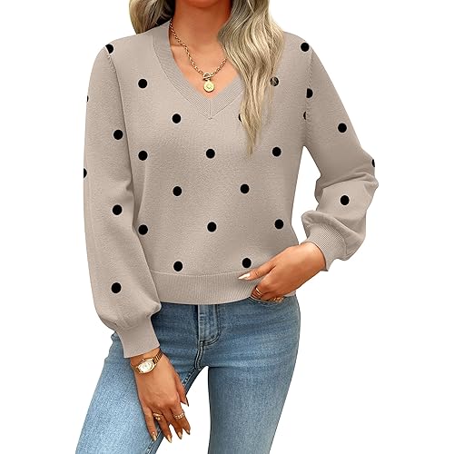 Zeagoo Women's 2025 Fall V-Neck Cropped Sweater Trendy Long Latern Sleeve Ribbed Knit Pullover Crop Tops