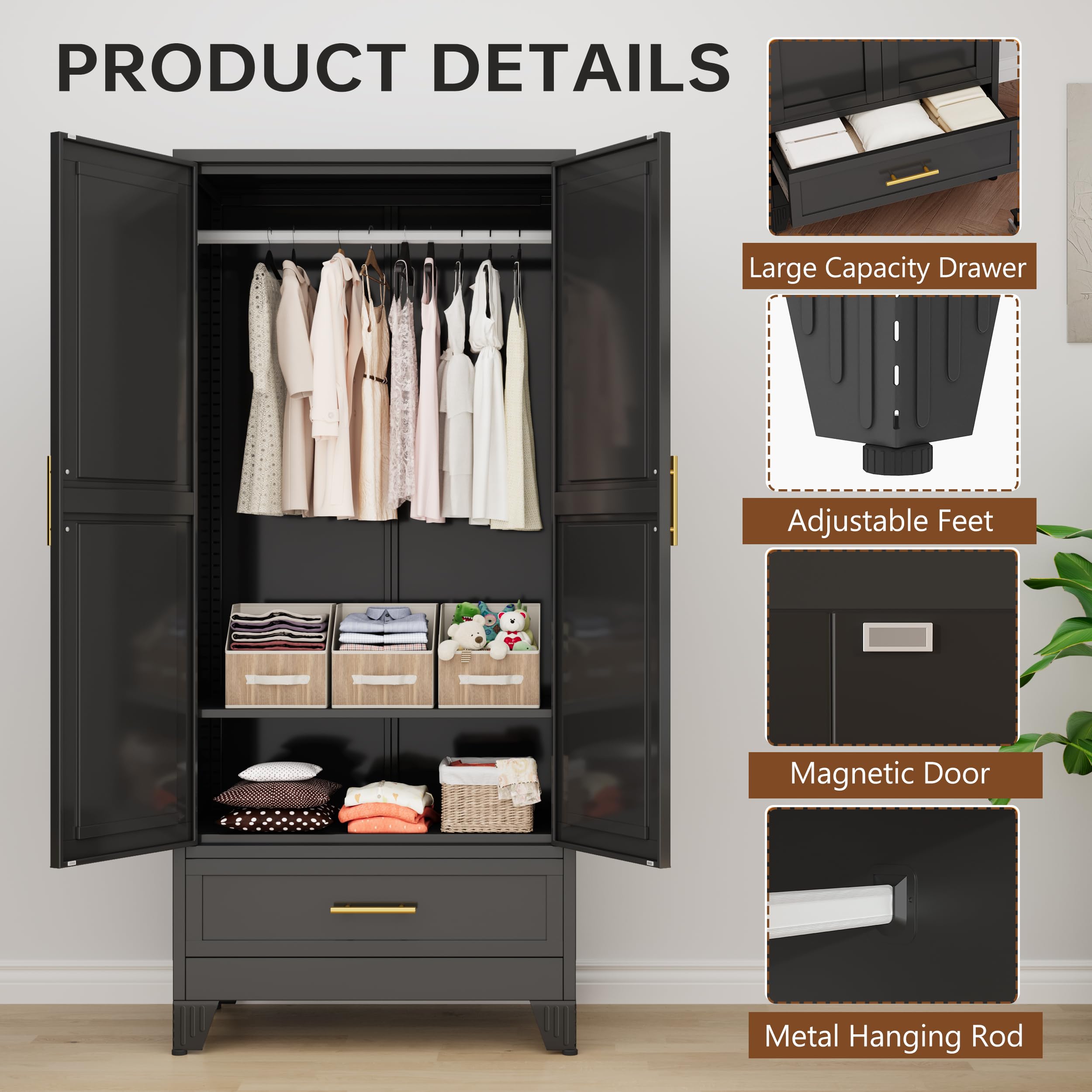 Amazon.co.jp: pozdeg 71インチ 金属製戸棚 ワードローブ