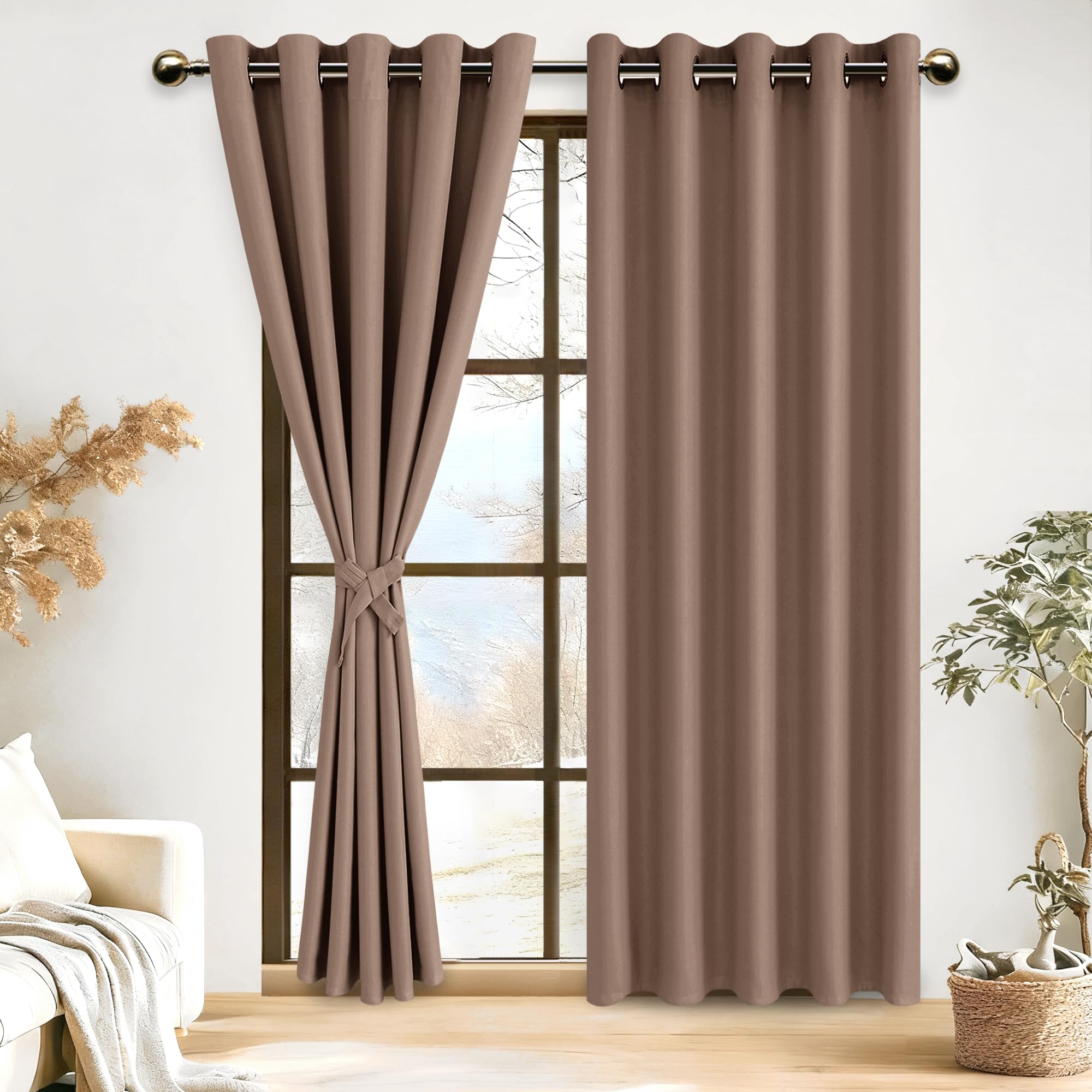 DWCN Vorhang Blickdicht Verdunkelungsgardinen mit Ösen 2 Stücke Vorhang Blickdicht Fensterdeko Thermogardine für Wohnzimmer Schlafzimmer, Khaki Cappuccino, 228x167cm(HxB)