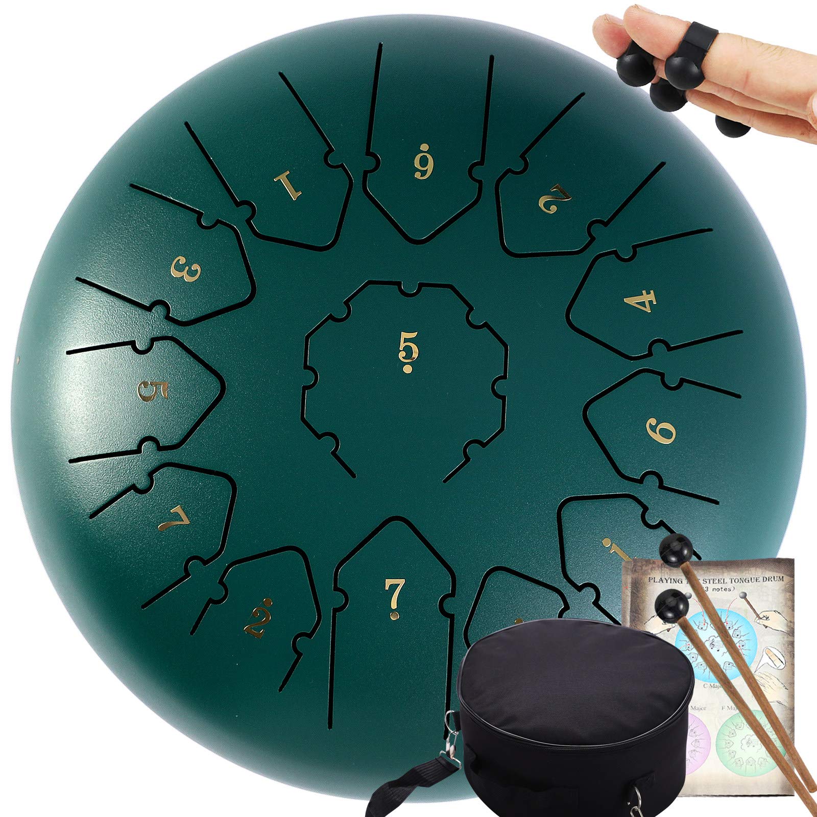 Stalowe bębny językowe Instrumenty, stalowy bęben dla dzieci dorosłych, 13 notatek 12 cali Dia Instrument perkusyjny Handpan Drum z torbą, książka muzyczna, młotki, wspornik młotka
