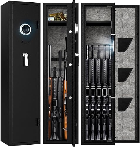 Miniatura 1 de EMAXEE Caja fuerte para pistolas de 3 a 5, gabinete de pistola para rifle y pistolas caseras con teclado digital mejorado y luz LED, cajas fuertes y
