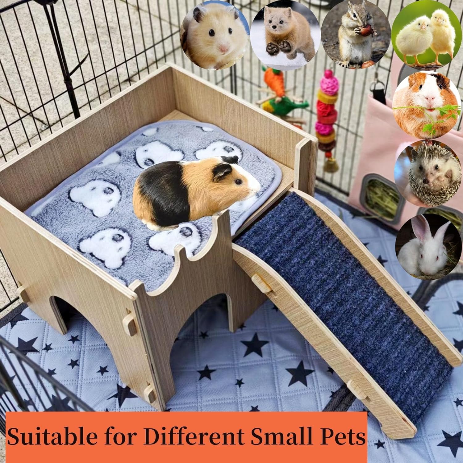 Casa de Conejillo de Indias con Escaleras Y Esteras, Accesorios De Jaula De Hamster Extraíble