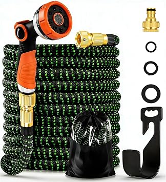 Expandable Garden Hose 75ft Expanding Water Hose with 8 Function Nozzle, 3 Layer Latex, 3/4