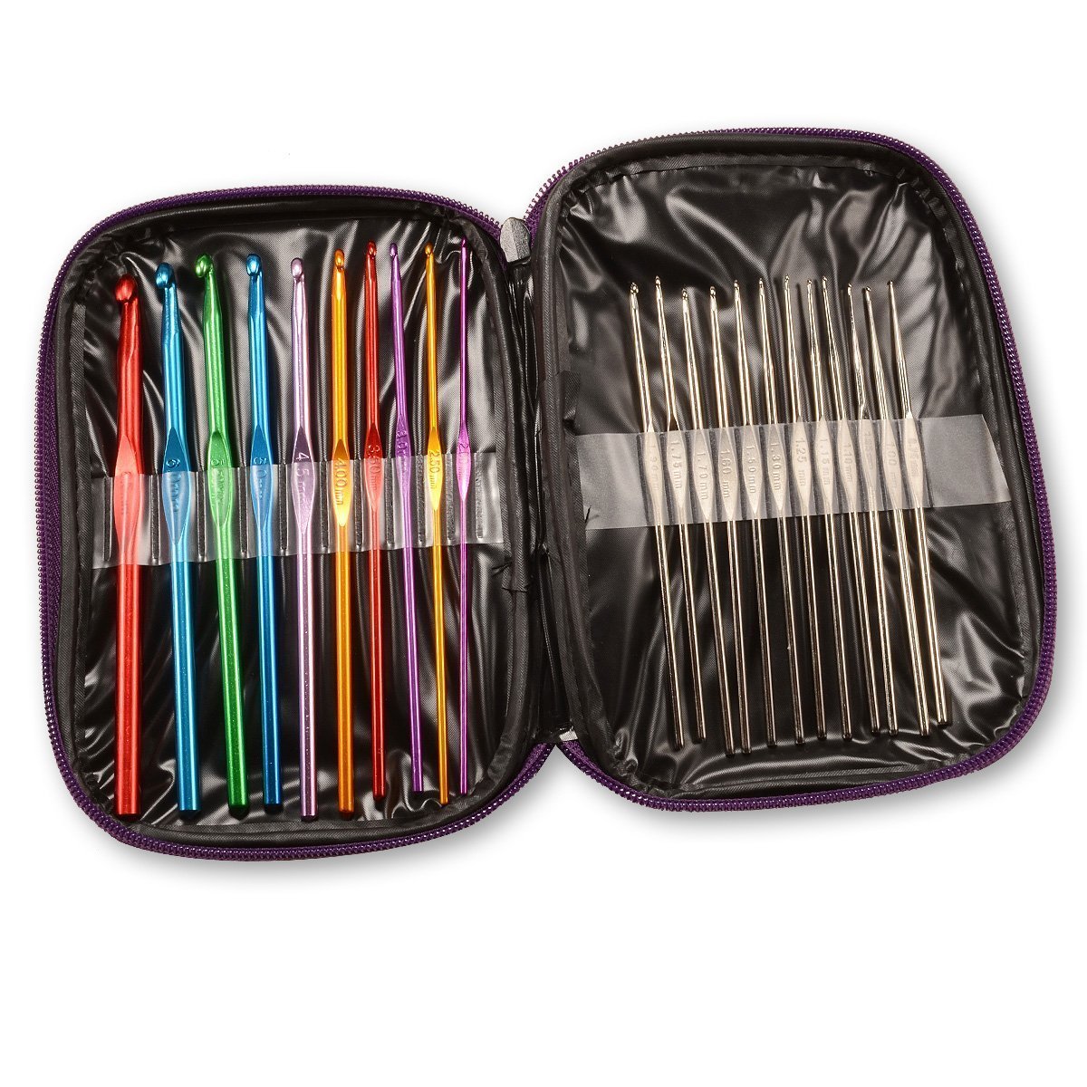 Crochet Hooks, Aluminium, Multi-Colour, 22-Piece