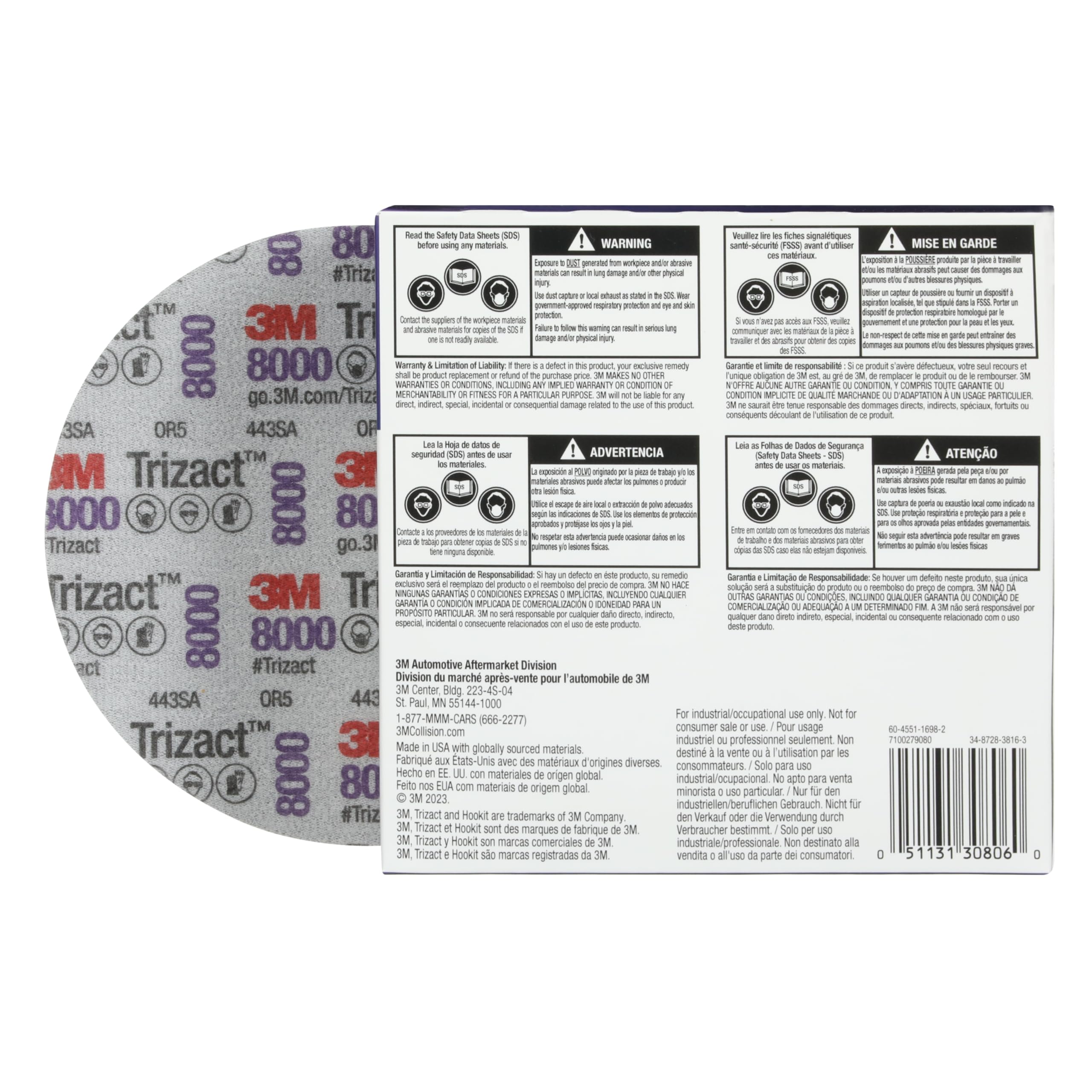 3M Disque en mousse Trizact Hookit 30806, 15,2 cm, grade 8000