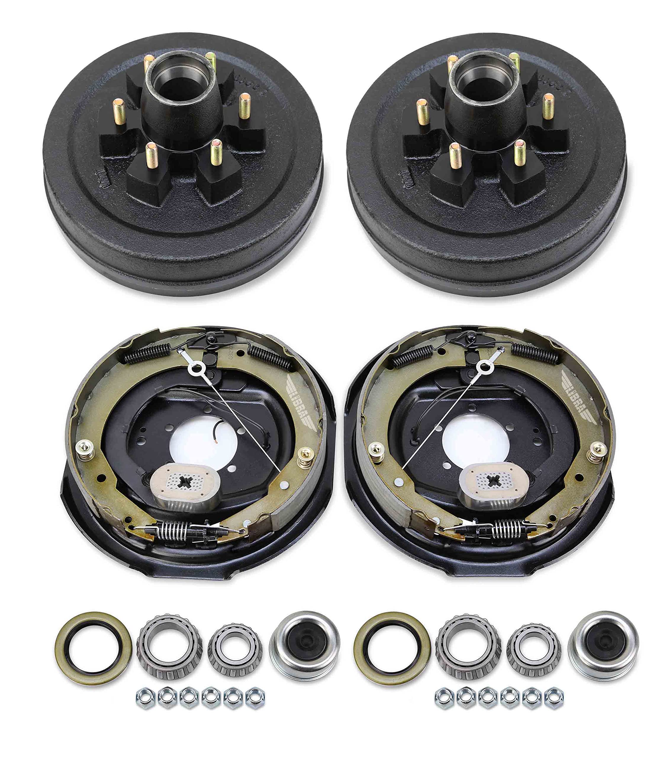 LIBRA Trailer Hub Drum Kits 6 on 5.5" B.C. w/ 12"x2" Self-Adjusting Electric Brakes for 6000 Lbs Axle