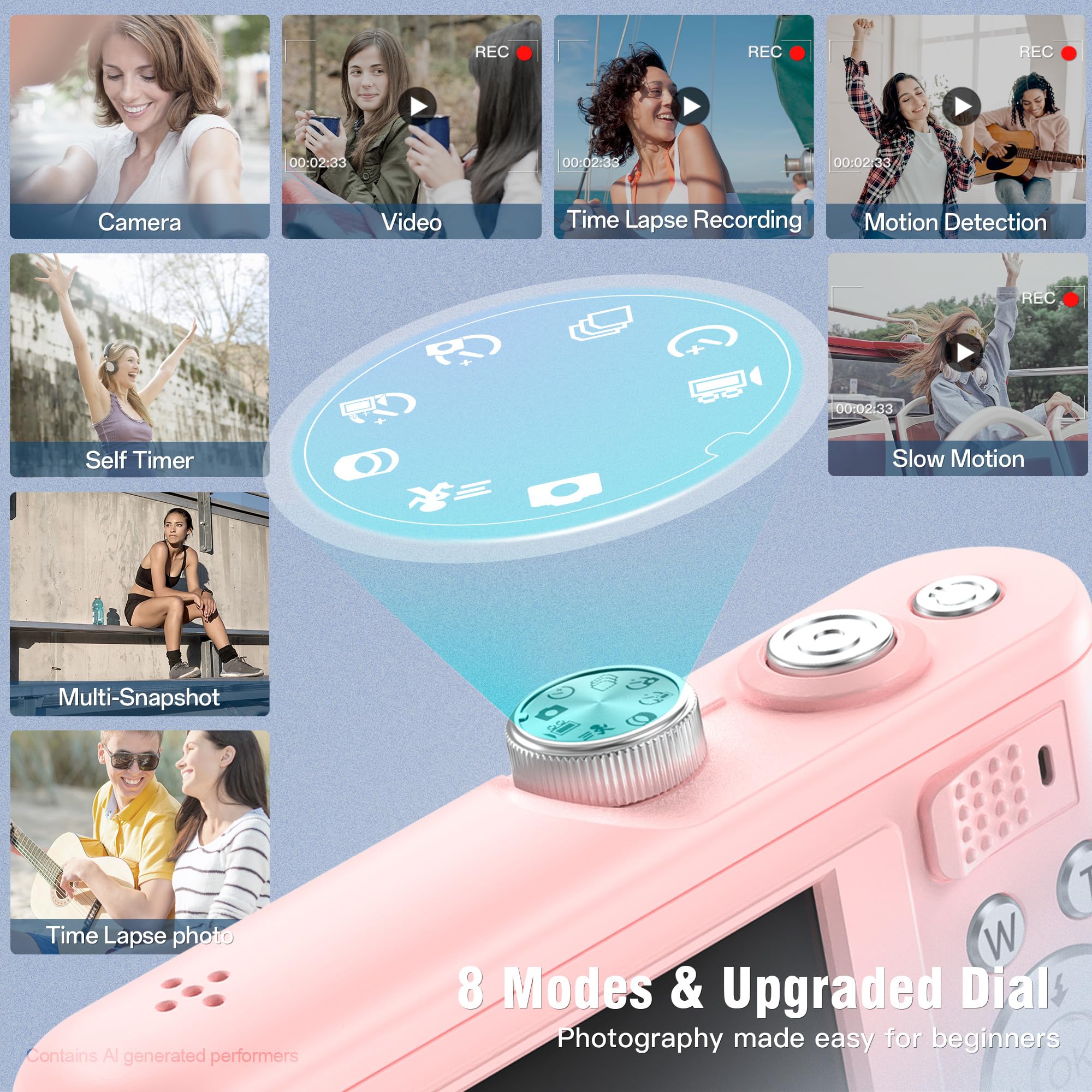 Fansbe Smart Fotocamera digitale, fotocamera 4K Vlogging con 64MP, fotocamera digitale Point e Shoot con zoom 18X, anti-shake, quadrante modalità, scheda SD da 32 GB, lettore di schede