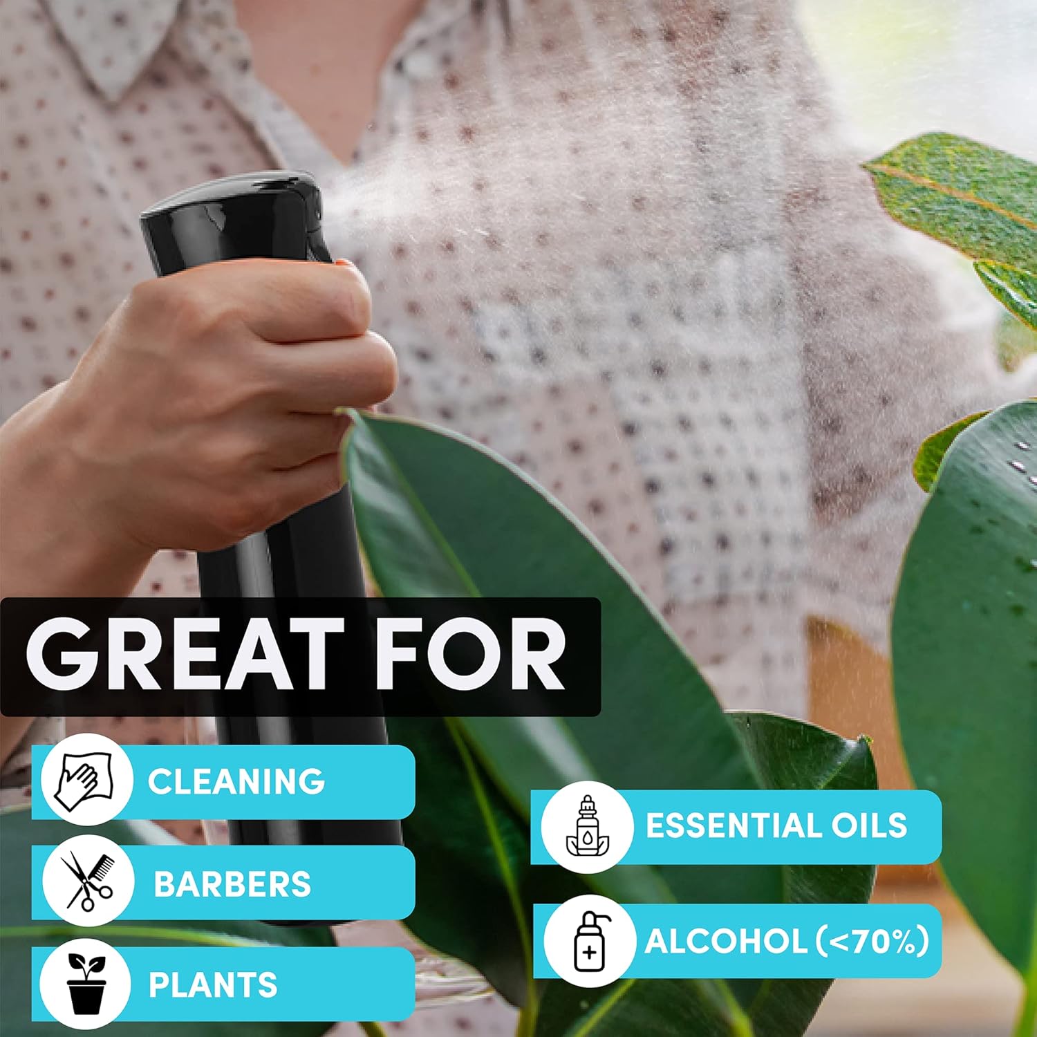 Hula Home Continuous Spray Bottle (10.1oz/300ml) Empty Ultra Fine Plastic Water Mist Sprayer – For Hairstyling, Cleaning, Salons, Plants, Essential Oil Scents & More - Black : Patio, Lawn & Garden