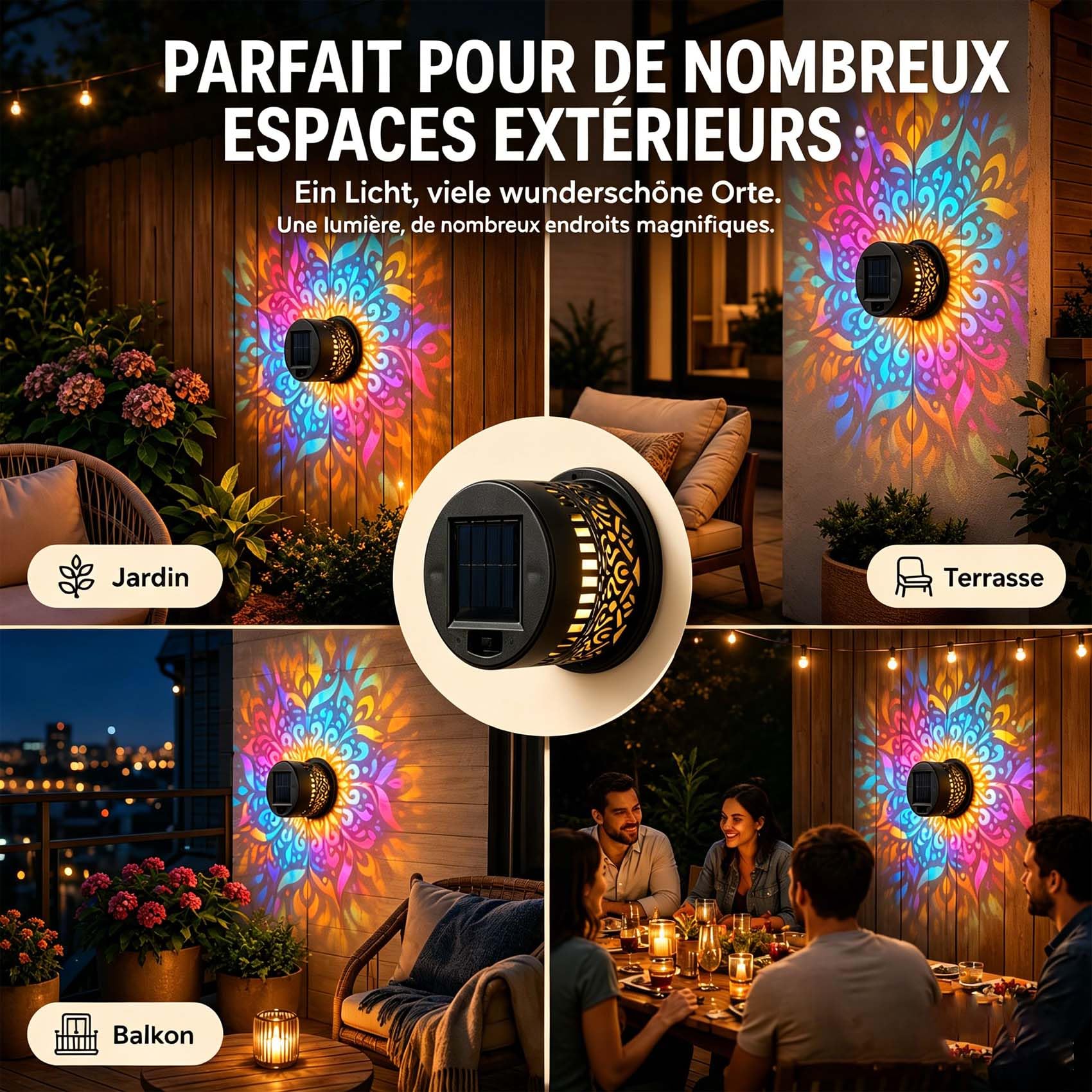Leyof Fleur De Lumiere Solaire Murale, Lampe Solaire Murale Exterieur, Fleur De Lumiere Solaires, 7 Couleurs Lanterne Solaire Jardin,Ip65, Pour Jardin, Terrasse, ClôTure, ExtéRieur (2PC-A)
