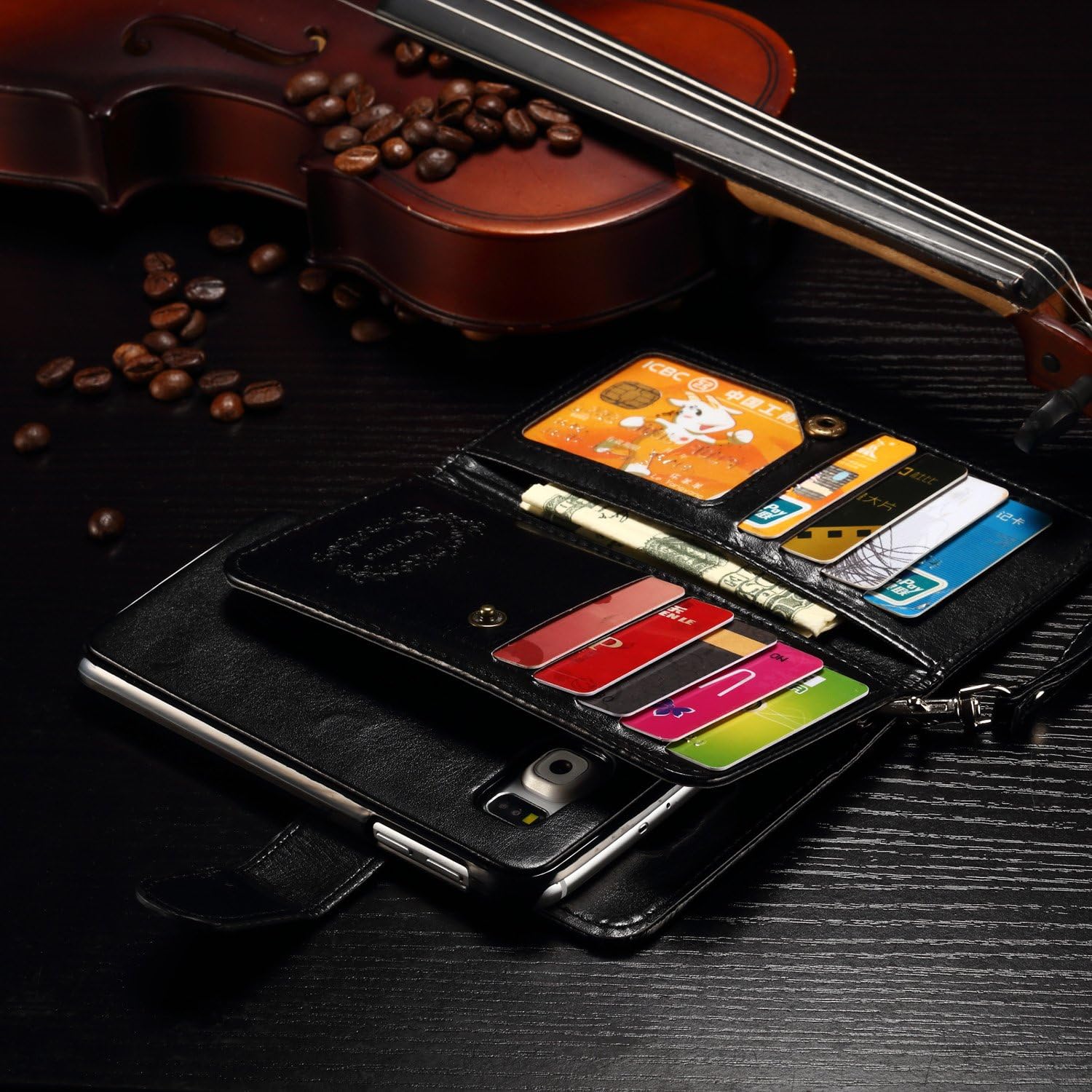 S6 Edge Plus Case, Joopapa Galaxy S6 Edge Plus Wallet Case,Pu Leather Case Magnet Wallet Credit Card Holder Flip Cover Case Built-in 9 Card Slots & Stand Case for Samsung Galaxy S6 Edge Plus (Black)