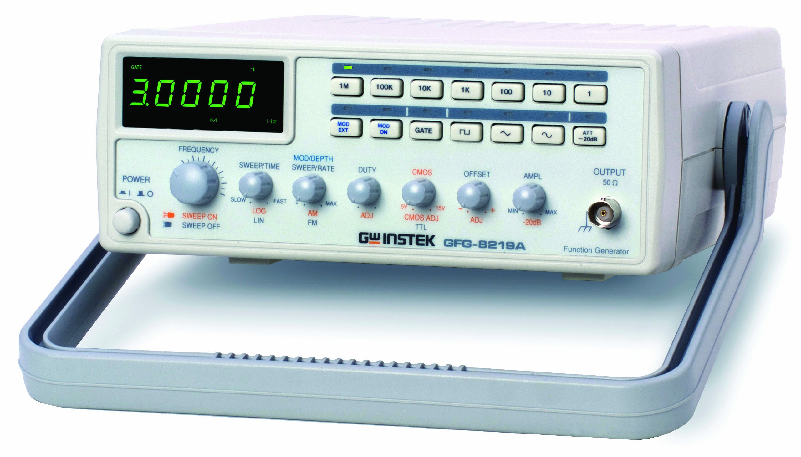GW Instek GFG-8219A Function Generator with 6 Digit LED Display, Frequency Counter, Sweep and AM/FM Modulation, GCV Output, 0.3Hz to 3MHz Frequency Range