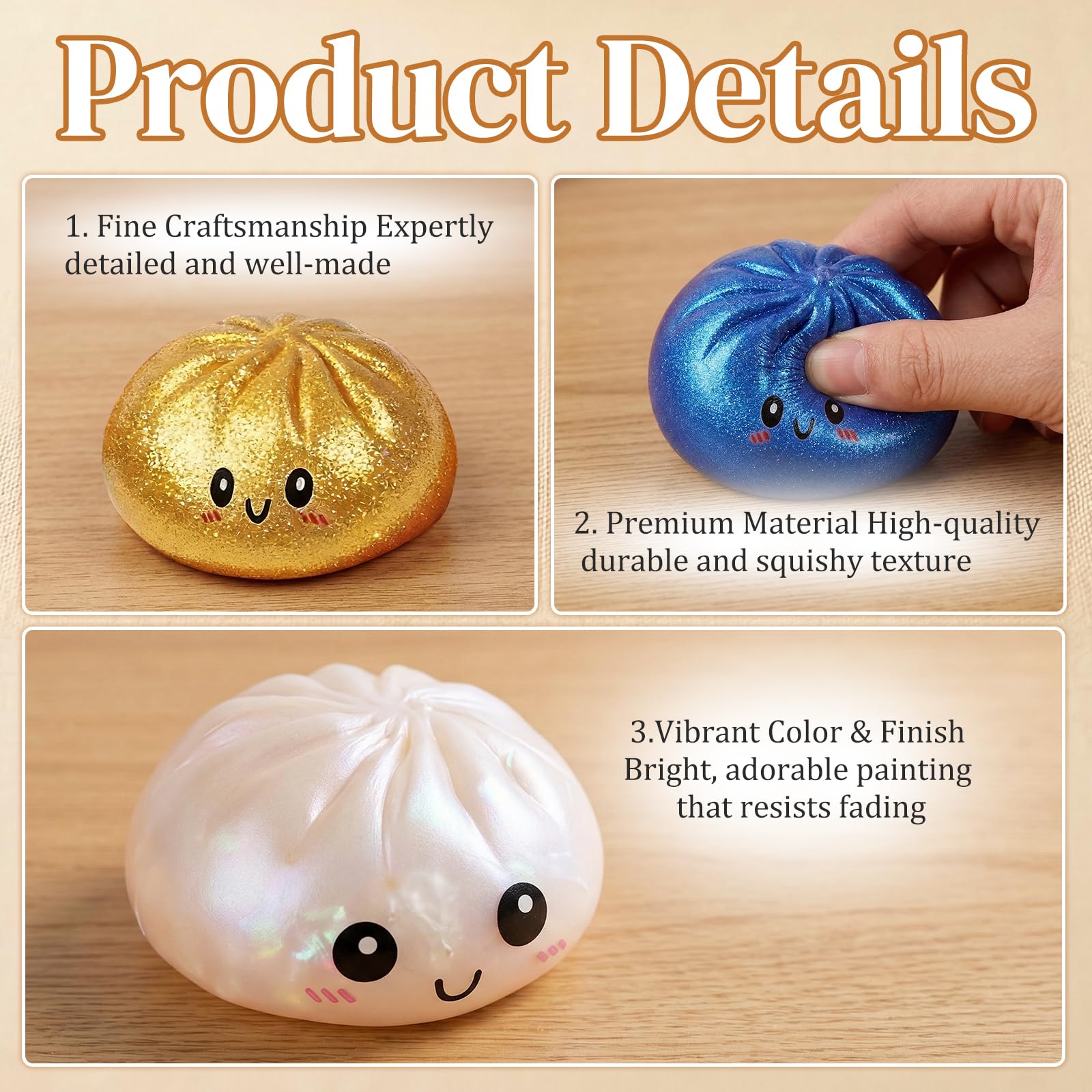 Glitter Dumpling, Glitter Dumpling Squishy with Box, 6 Color Options Dumplings Squishy Toy for Stress Relief (White) - 5