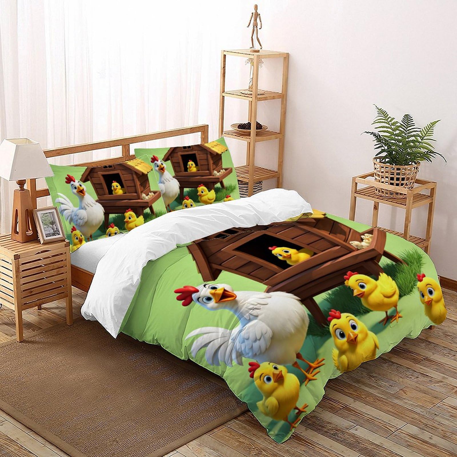 Housse de couette animal sauvage 260x220 parure de lit adulte microfibre poulet
