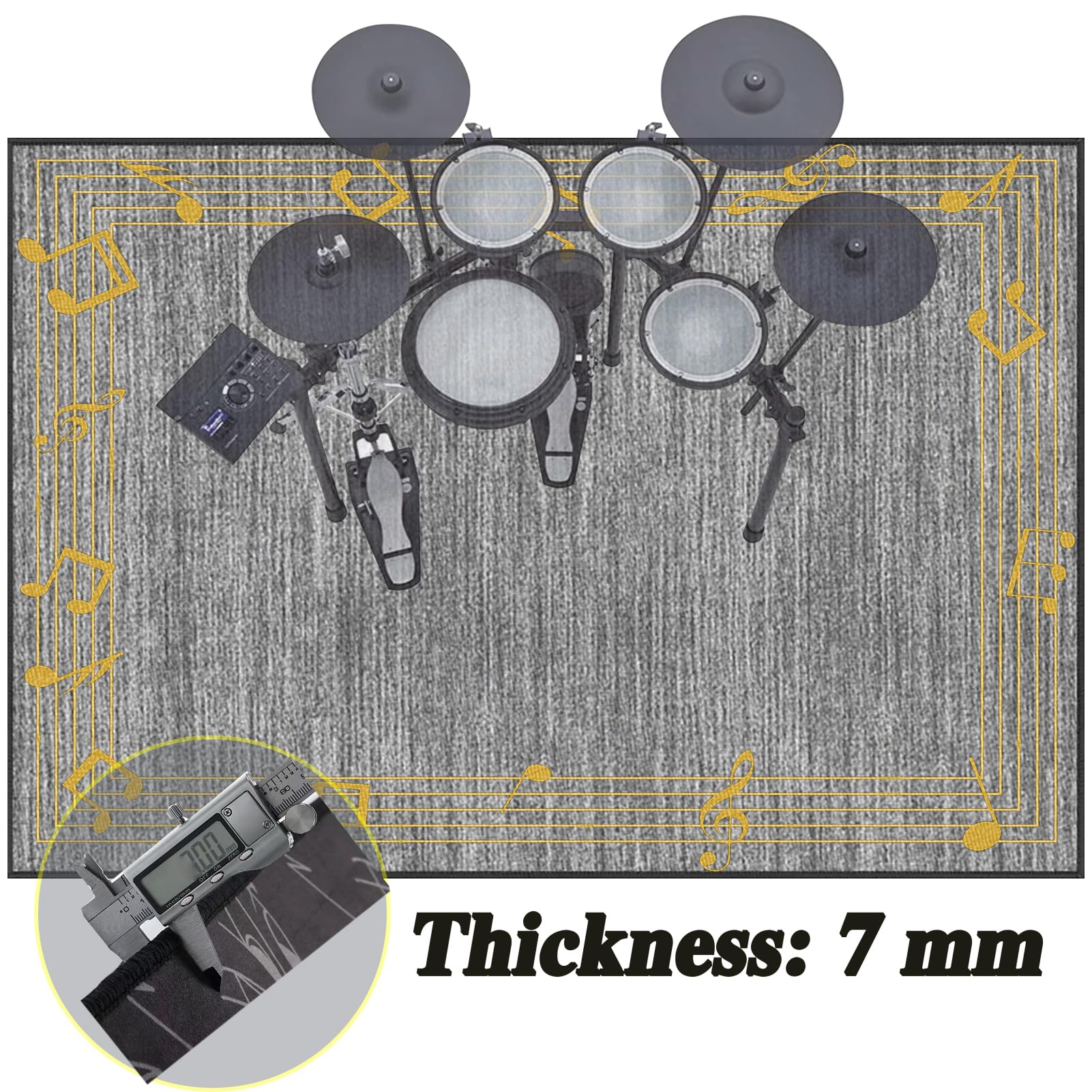 Dywanik perkusyjny, elektroniczny, jazzowy, perkusja, zestaw perkusyjny, do instrumentów perkusyjnych, mata chroniąca przed hałasem, antypoślizgowy dywanik bębnowy, 210 x 180 cm