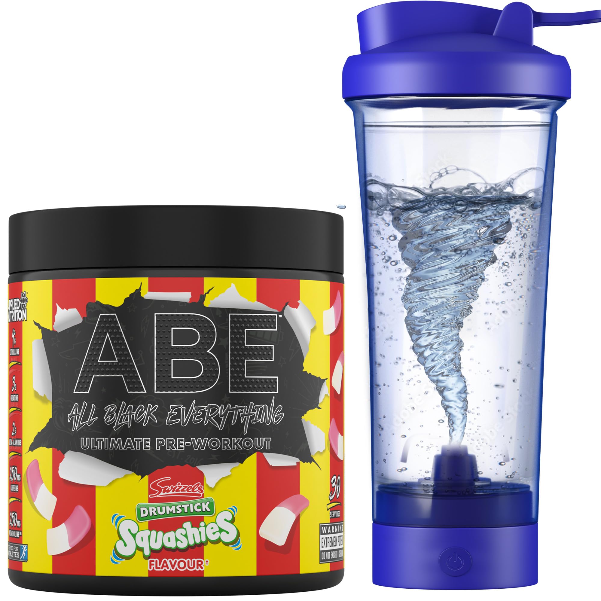 Applied Nutrition Bundle ABE Pre Workout 375g + Electric Shaker | All Black Everything Pre Workout Powder, Energy Drink, Physical Performance, Creatine, Beta Alanine, Caffeine (Drumstick)