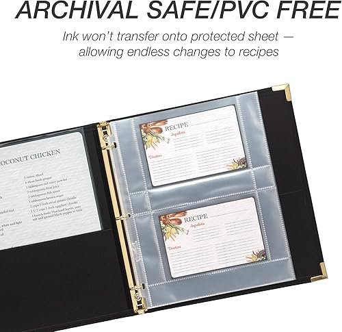 Vista 4 de Samsill Protectores de páginas para tarjetas de recetas de 8.5 x 11 pulgadas, 25 unidades, 2 hojas de carga lateral de bolsillo para carpetas de 3