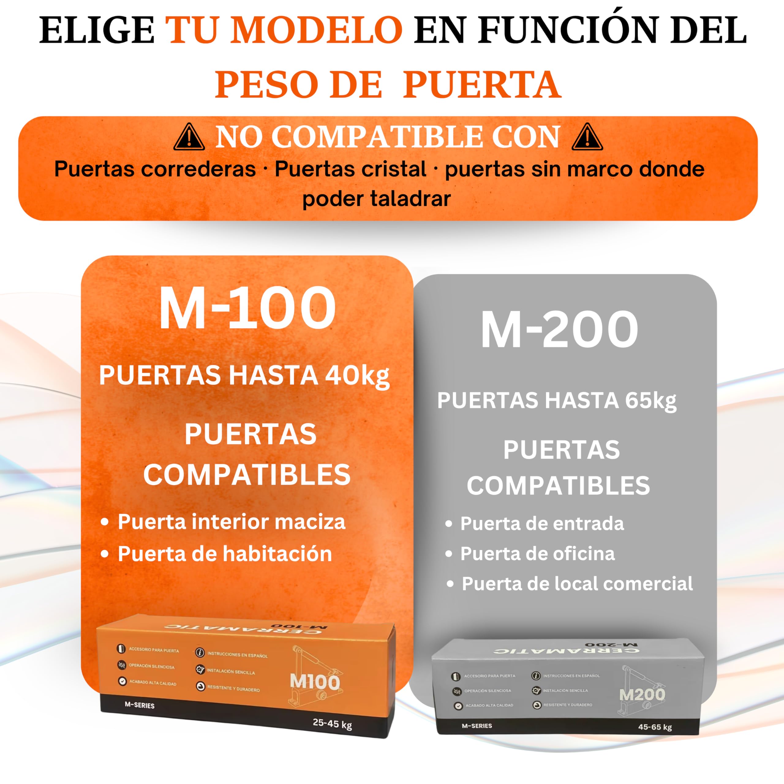 M-100, Cierrapuertas automatico, muelle puerta con brazo articulado hidráulico, muelle cierrapuertas de 25-40kg, cierre puerta, cierra puertas automatica.