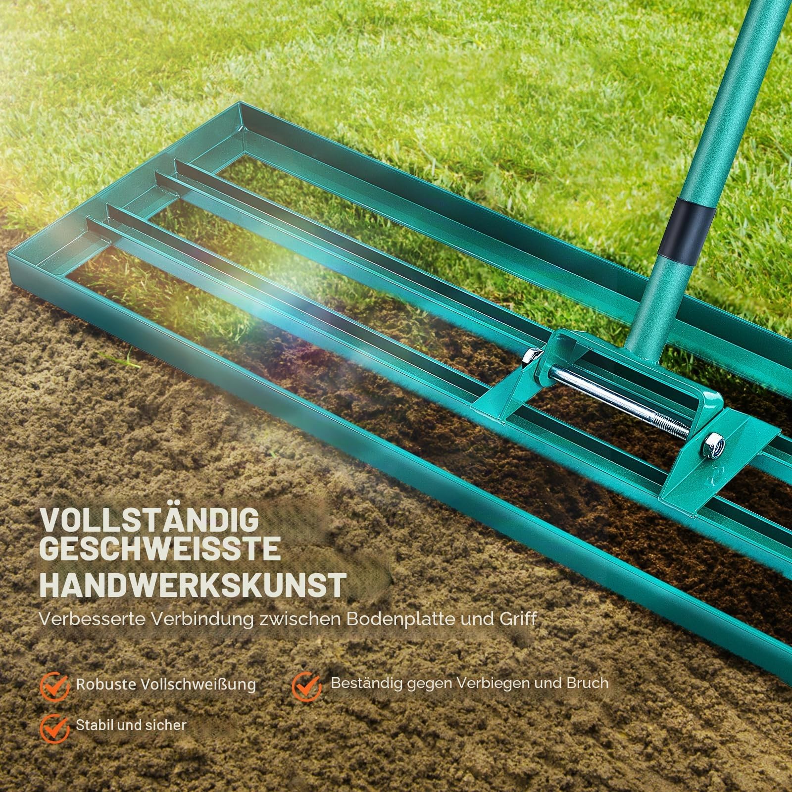 VEVOR Rasenrakel 914x254 mm Bodenplatte Levelawn-Werkzeug Aluminiumlegierung und Q235-Stahl Levelingrake 1981mm Stange Bodenplatte Golf Grass Levelawn zum Einebnen von Sand Erde Kompost und Moos