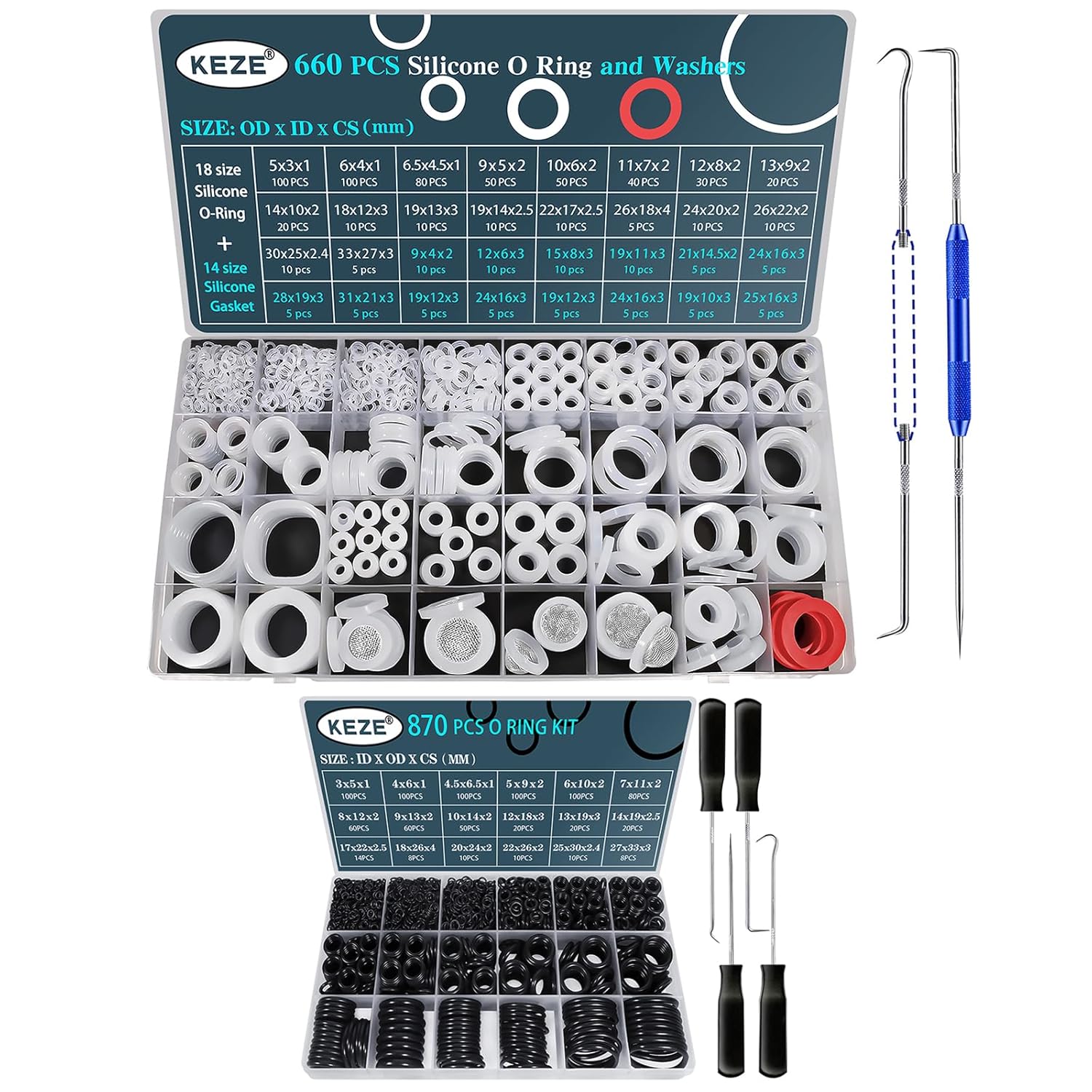 KEZE 660 PCS Silicone O Ring and Washers and 870 Pcs Metric Rubber O